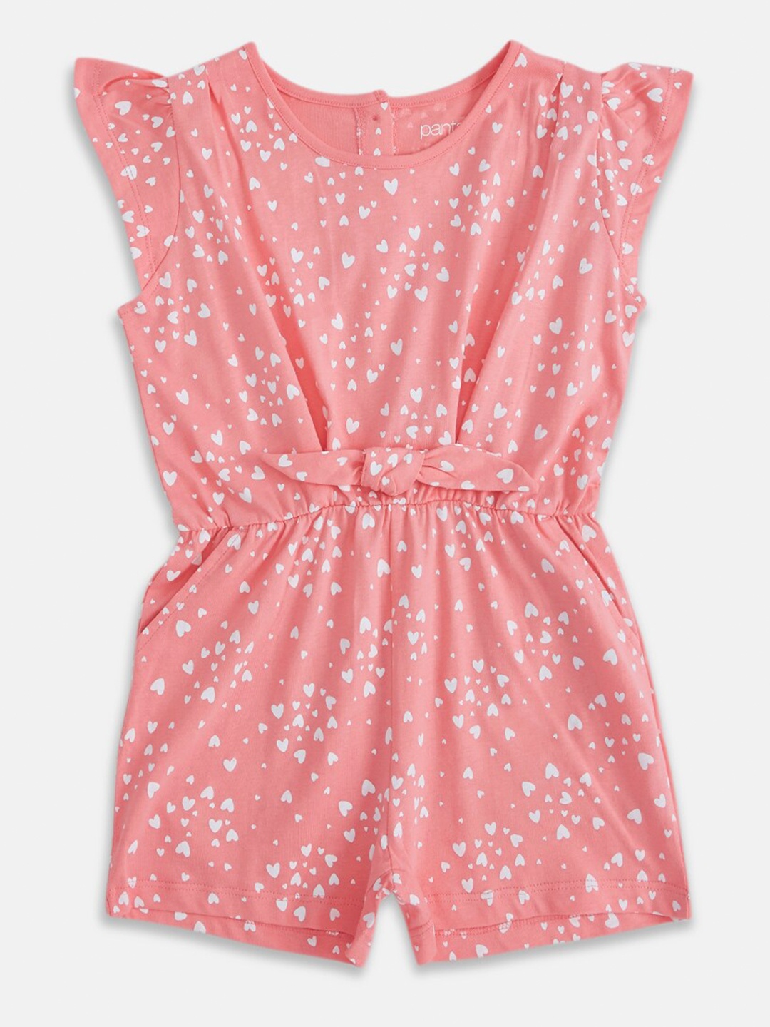 

Pantaloons Junior Girls Coral & White Printed Pure Cotton Basic Jumpsuit