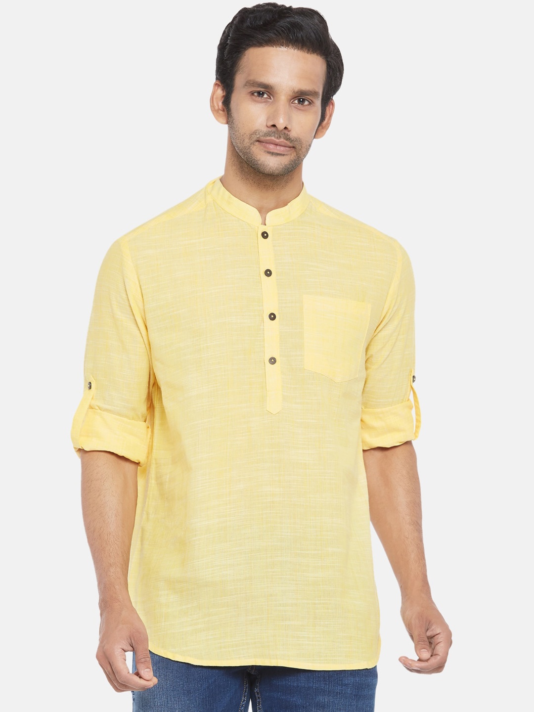 

indus route by Pantaloons Men Yellow Patchwork Kurta