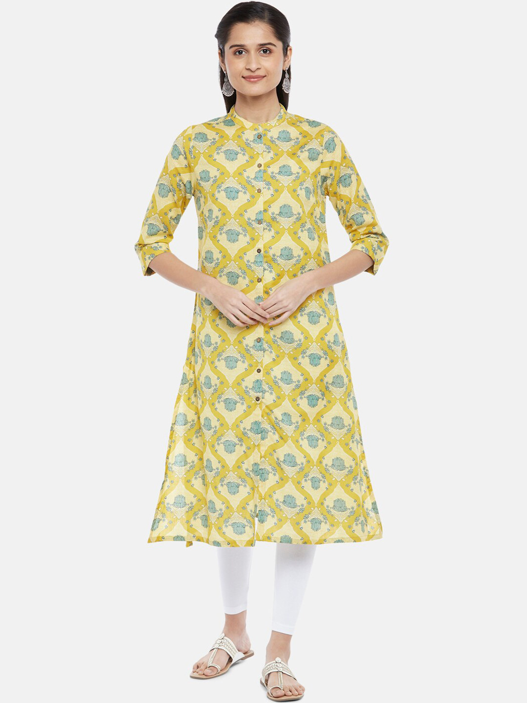 

RANGMANCH BY PANTALOONS Women Yellow & Blue Ethnic Motifs Printed Kurta