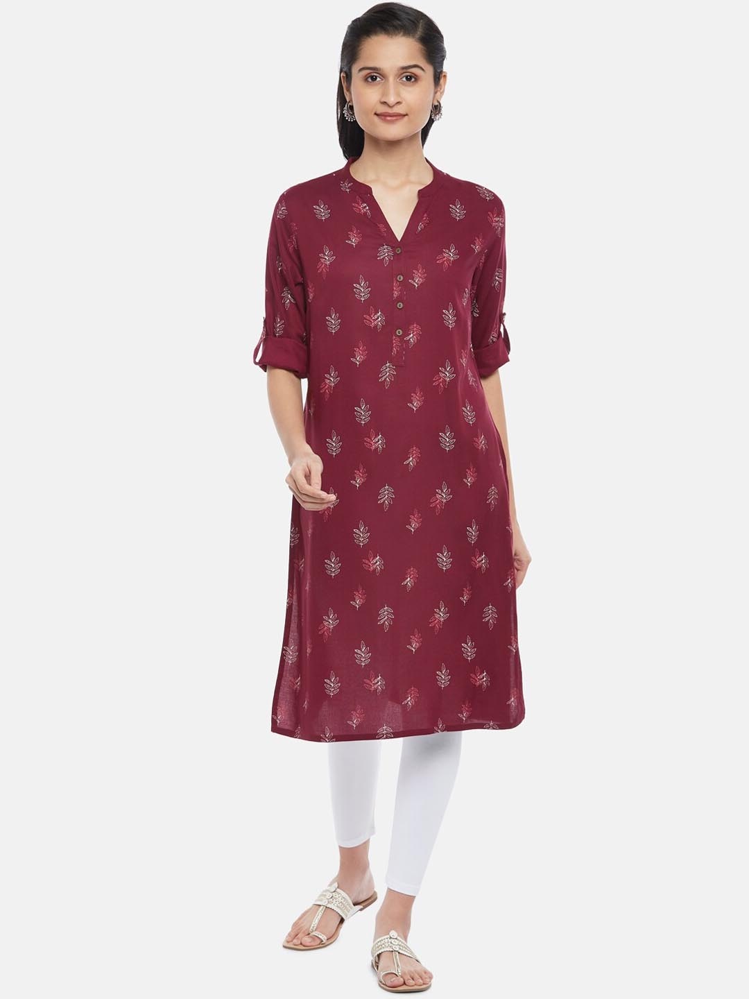 

RANGMANCH BY PANTALOONS Women Maroon Ethnic Motifs Printed Kurta