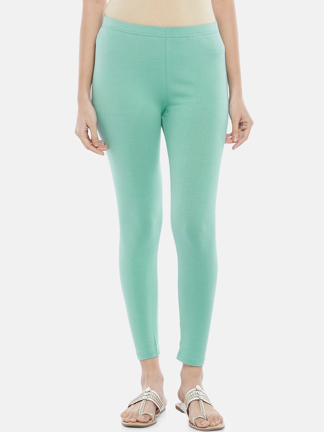 

RANGMANCH BY PANTALOONS Women Sea Green Solid Knitted Ankle Length Leggings
