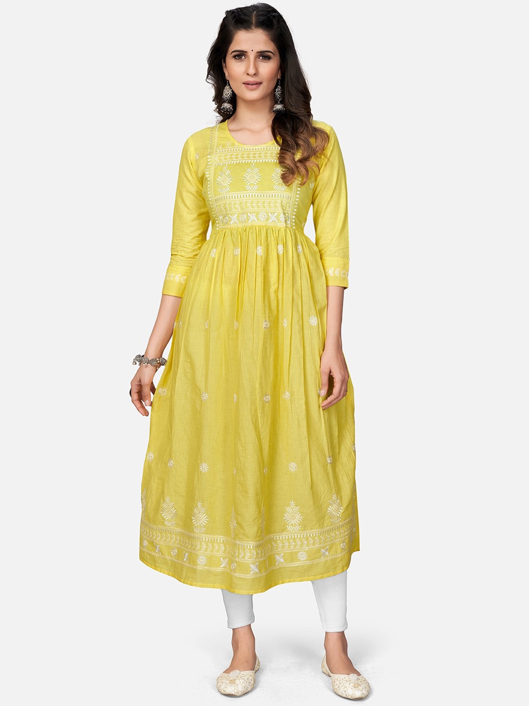 

Vbuyz Women Yellow Ethnic Motifs Printed Anarkali Kurta