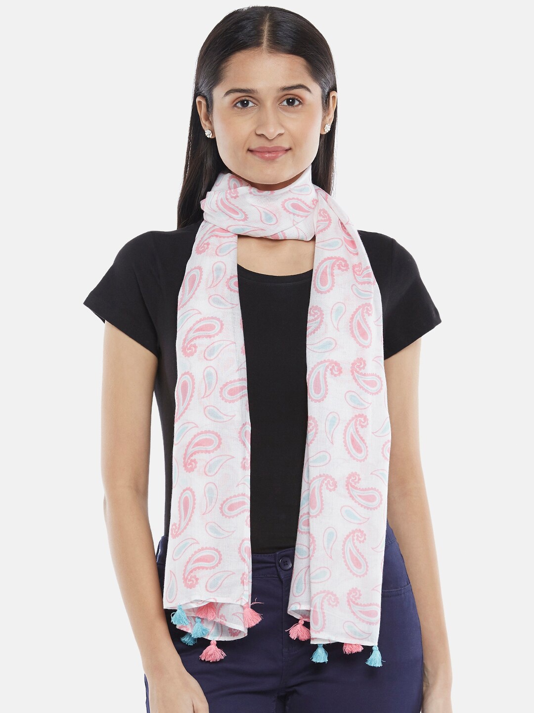 

Honey by Pantaloons Women Pink & White Printed Scarf