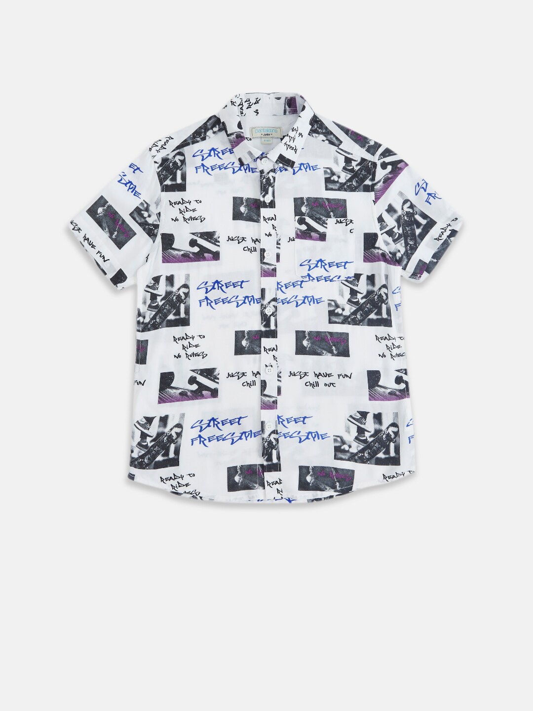 

Pantaloons Junior Boys White Printed Casual Shirt