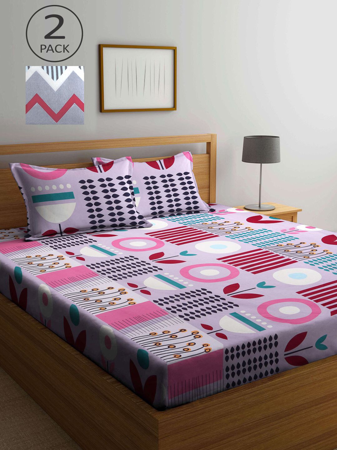 

KLOTTHE Multicoloured Geometric 210 TC 2 King Bedsheet with 4 Pillow Covers, Multi