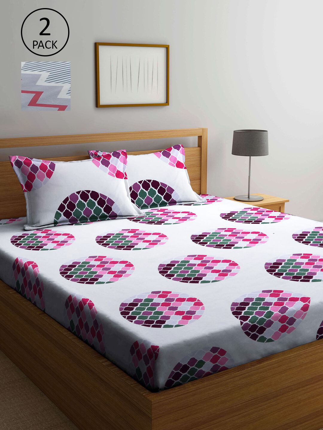 

KLOTTHE Set of 2 Multi 210TC Double Bedsheets with 4 Pillow Covers