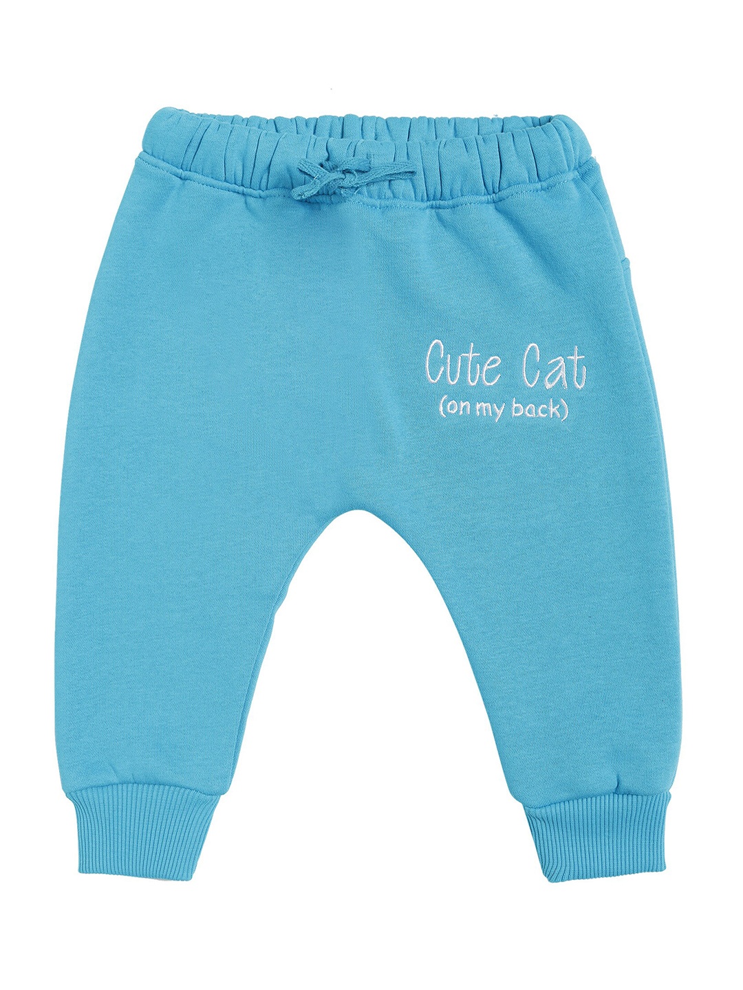 

Bodycare Kids Girls Blue Solid Knitted Pure Cotton Joggers with 3-D Applique Detail