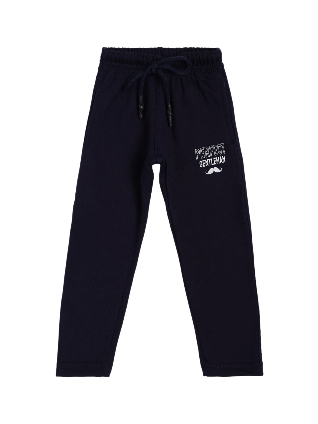 

DYCA Boys Navy Blue Solid Knitted Pure Cotton Track Pants with Typography Print Detail