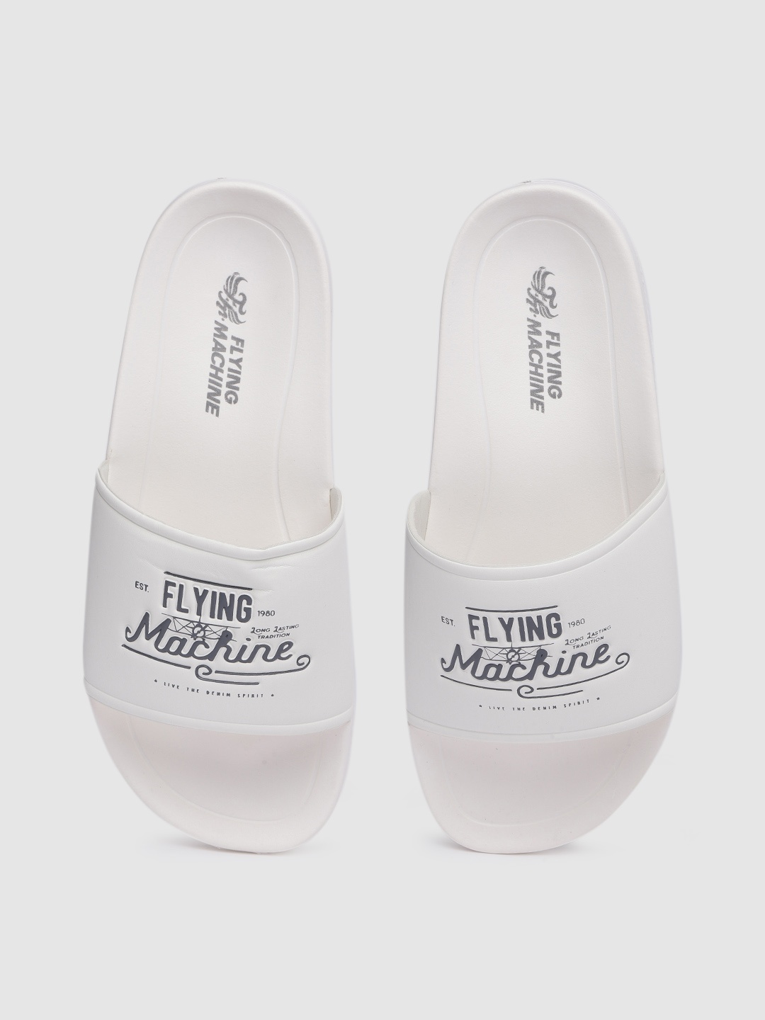 

Flying Machine Men White & Black Printed Sliders