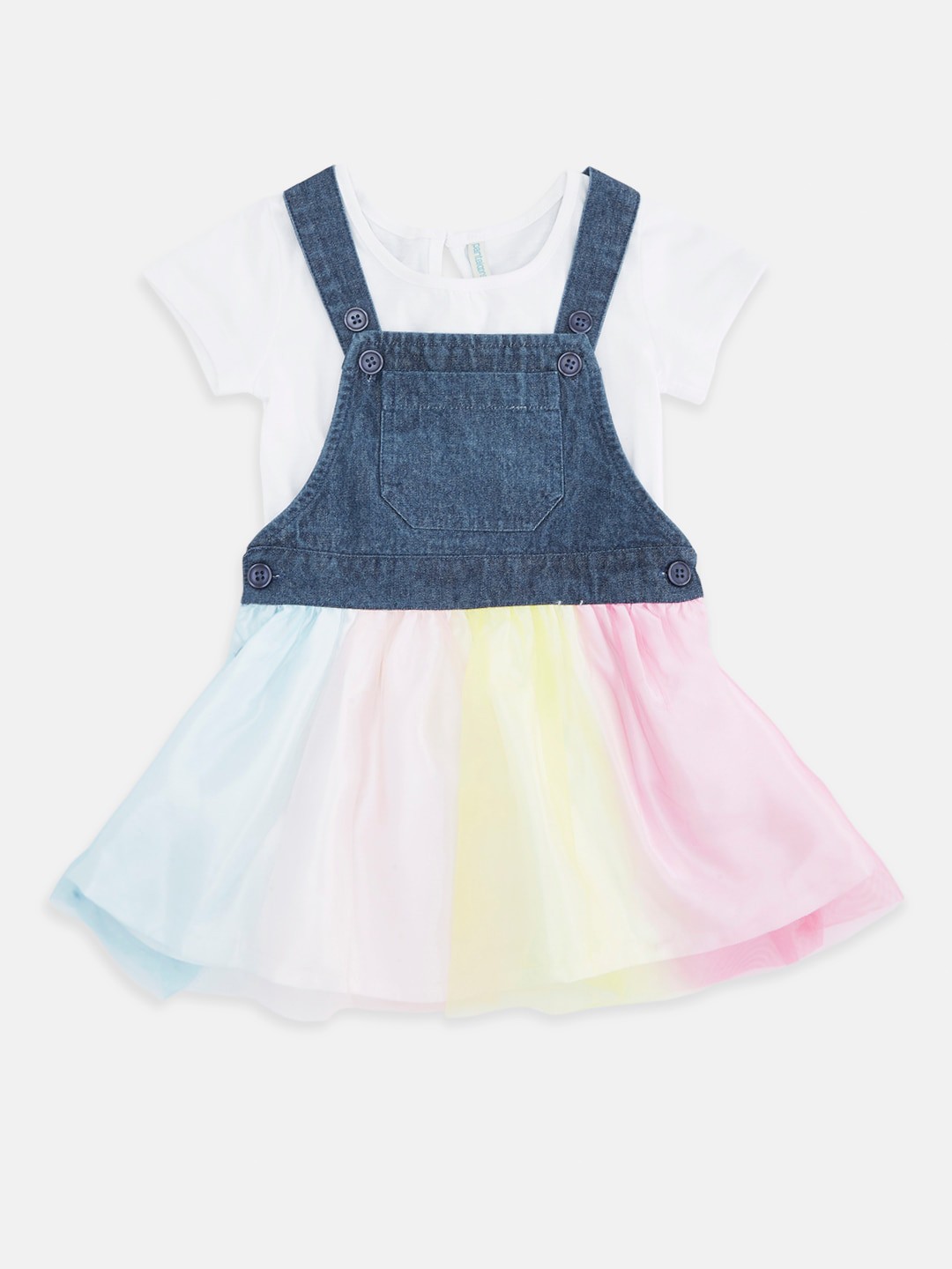 

Pantaloons Baby Girls Blue Colourblocked Pinafore Dress With Tshirt