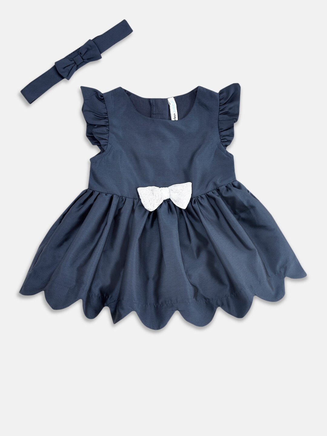 

Pantaloons Girls Baby Navy Blue Solid Cotton Dress