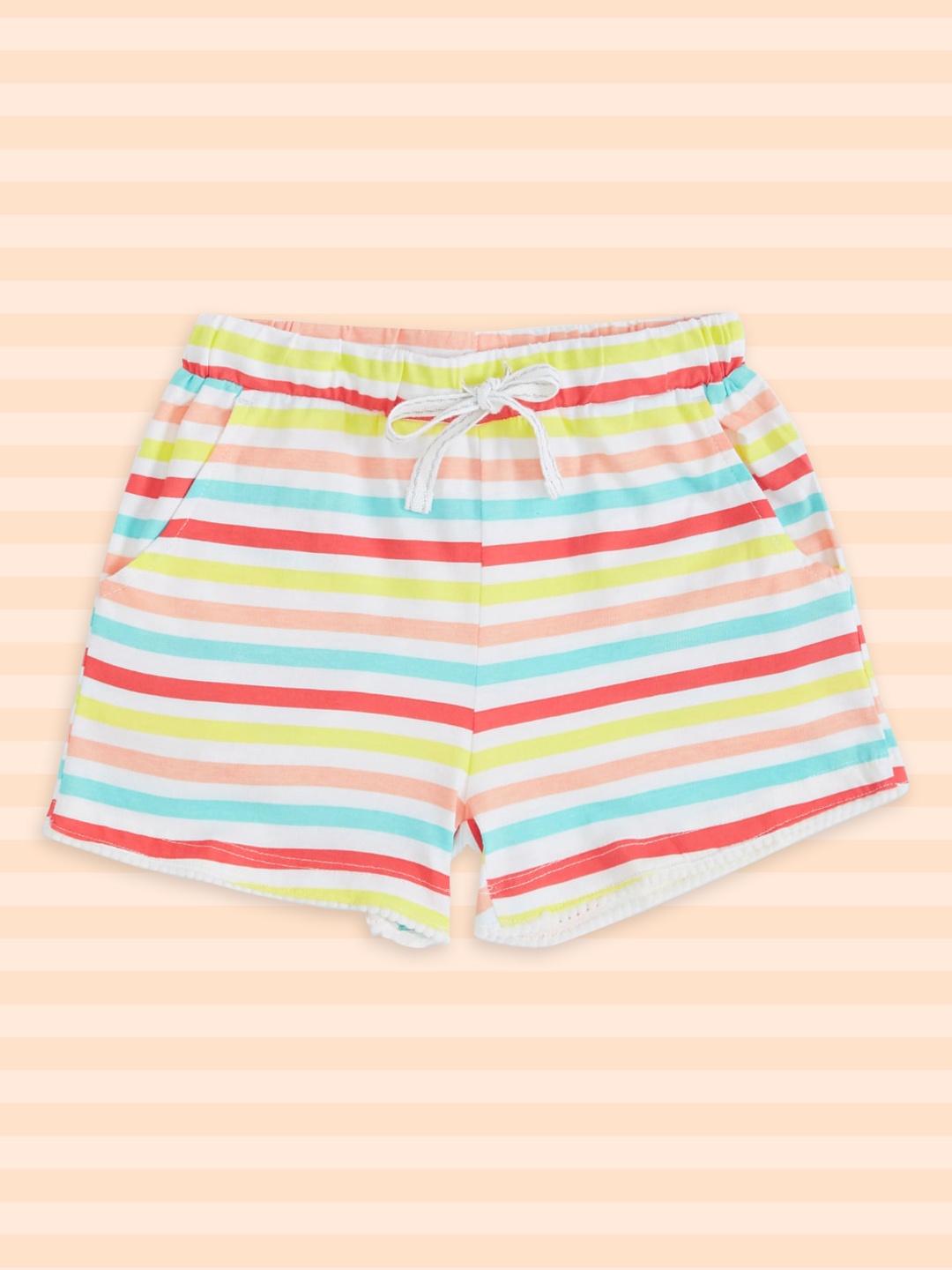 

Pantaloons Junior Girls Multicoloured Striped Pure Cotton Shorts, Multi