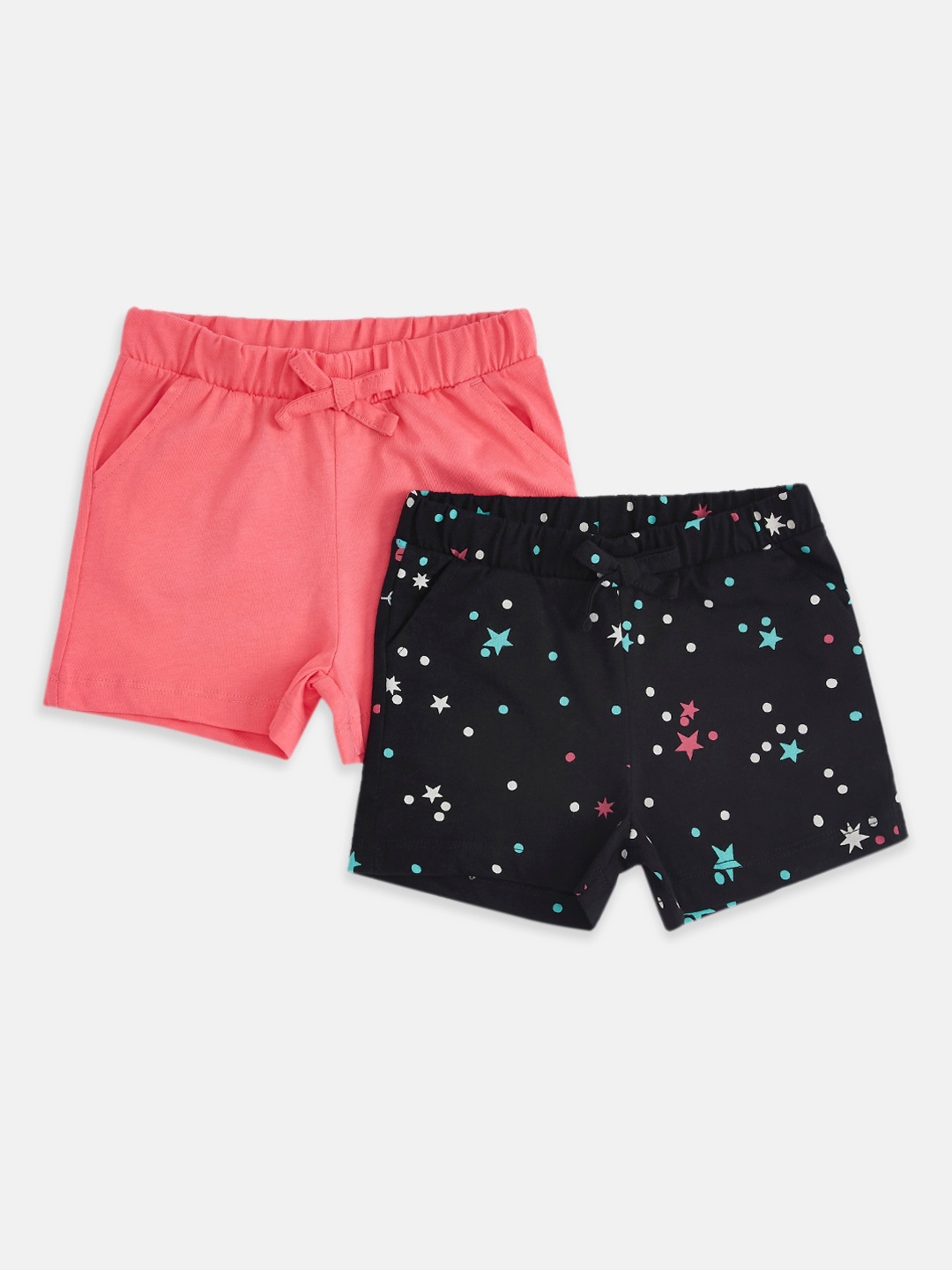 

Pantaloons Junior Girls Pink & Black Pack of 2 Printed Cotton Shorts