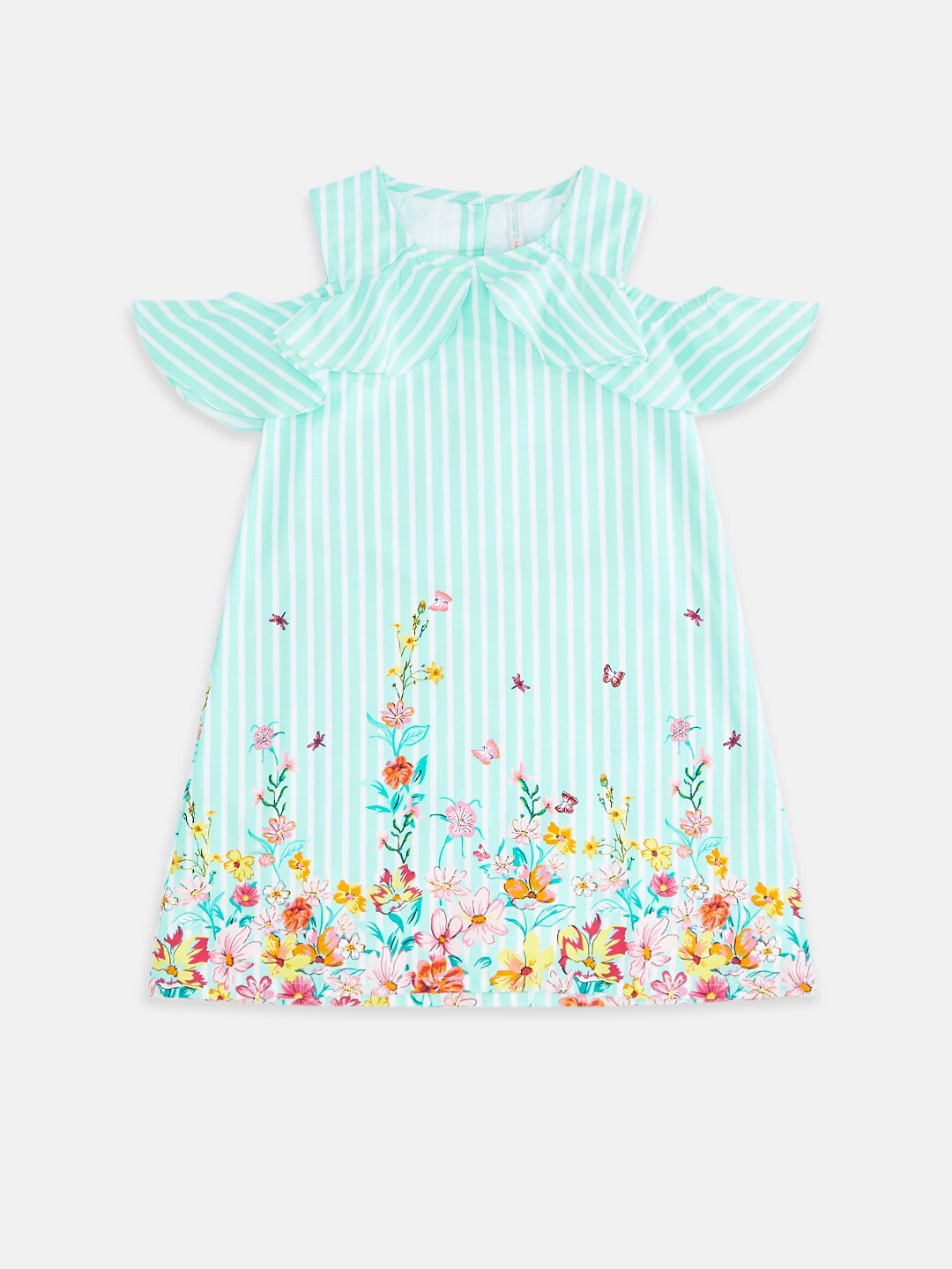 

Pantaloons Junior Girls Turquoise Blue & White Striped A-Line Dress