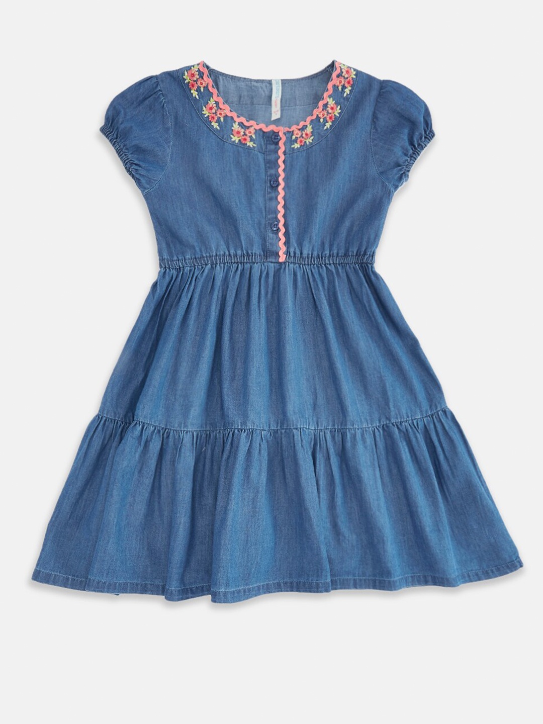 

Pantaloons Junior Girls Blue & Pink Pure Cotton Dress