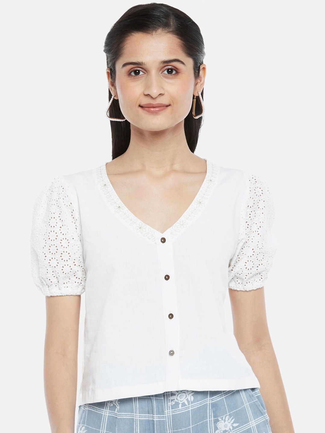 

AKKRITI BY PANTALOONS Women Off White Solid Top