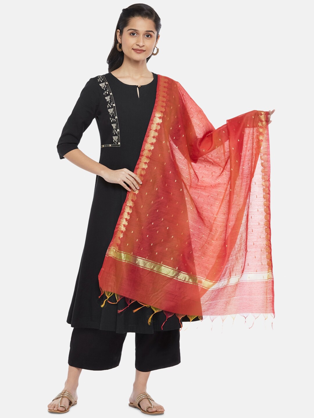 

RANGMANCH BY PANTALOONS Women Red Silk Blend Dupatta