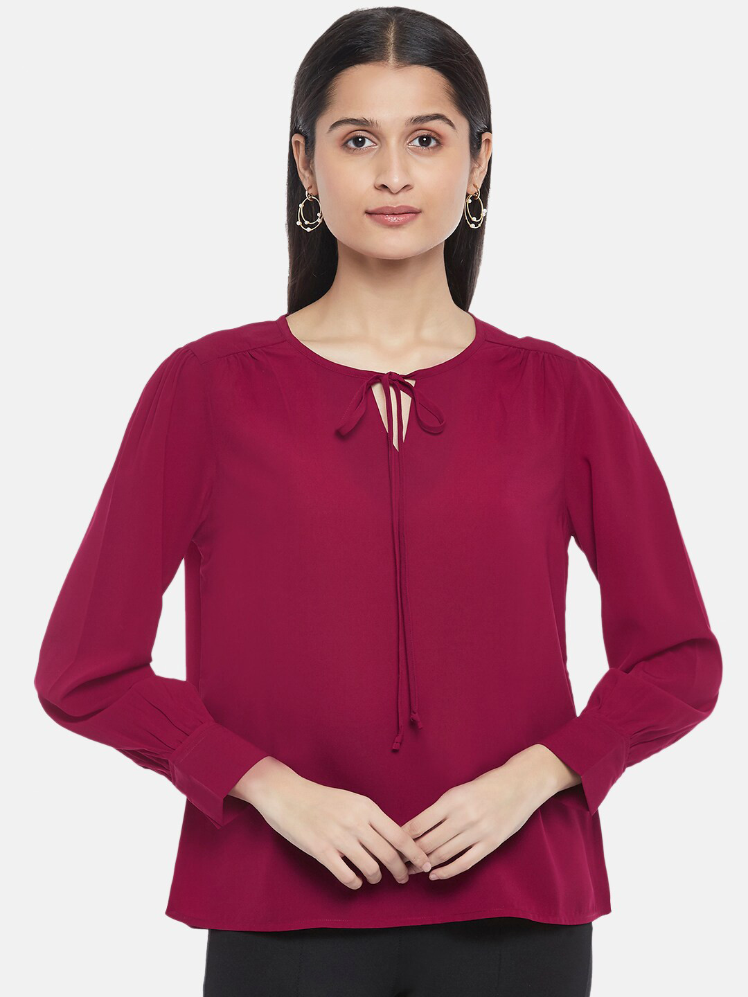 

Annabelle by Pantaloons Women Maroon Keyhole Neck Top