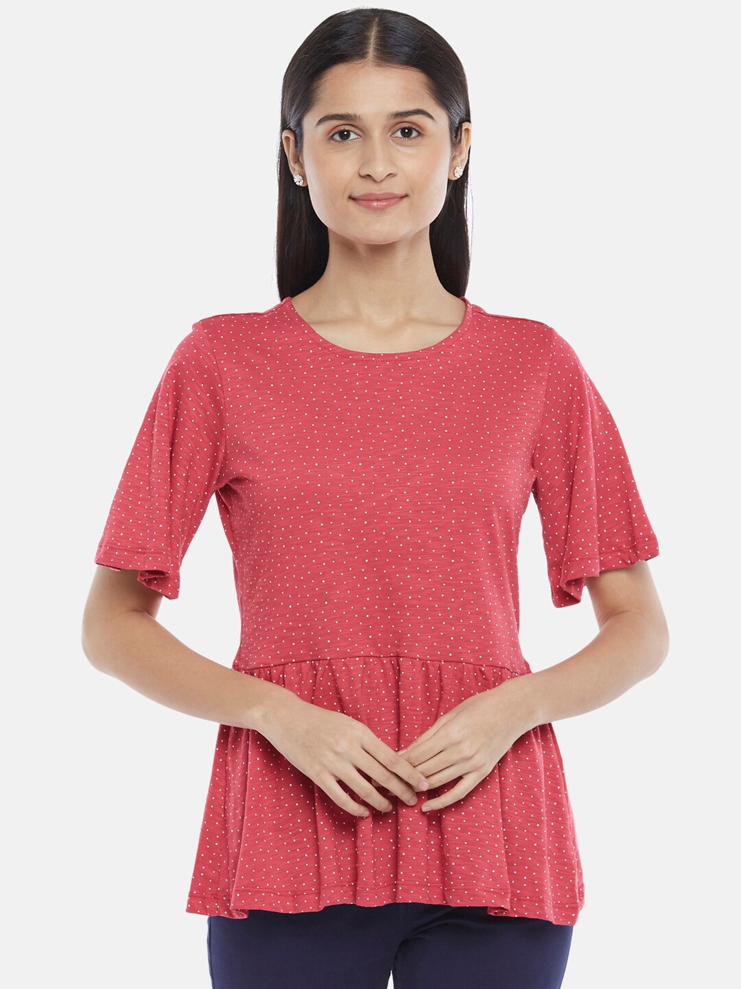 

Honey by Pantaloons Pink Printed Peplum Top