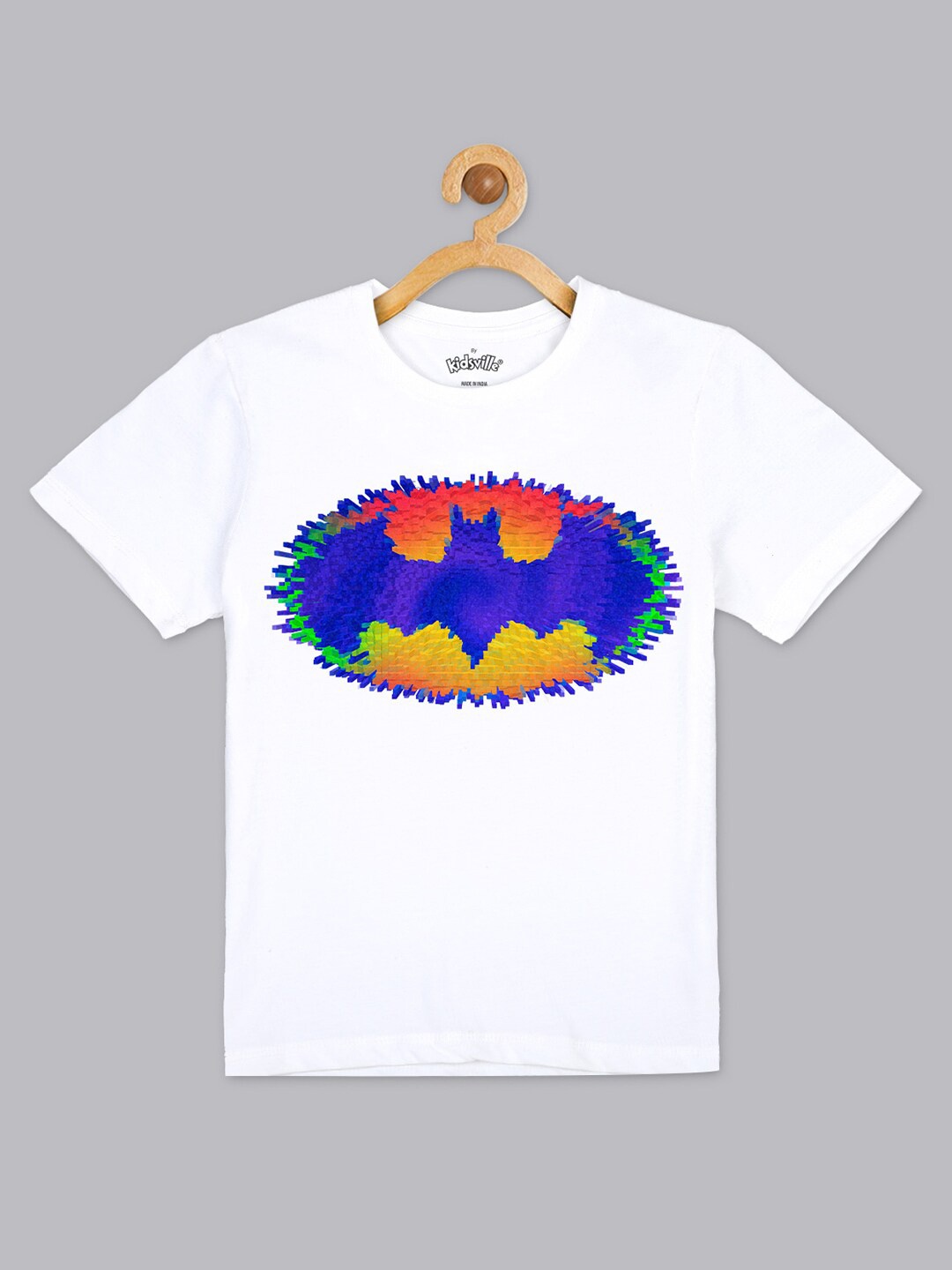 

Kids Ville Boys White & Blue Batman Printed Pure Cotton Holi T-shirt
