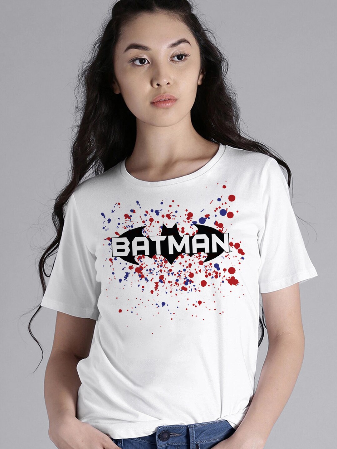 

Free Authority Women Off White & Black Batman Printed Loose Pure Cotton Holi T-shirt