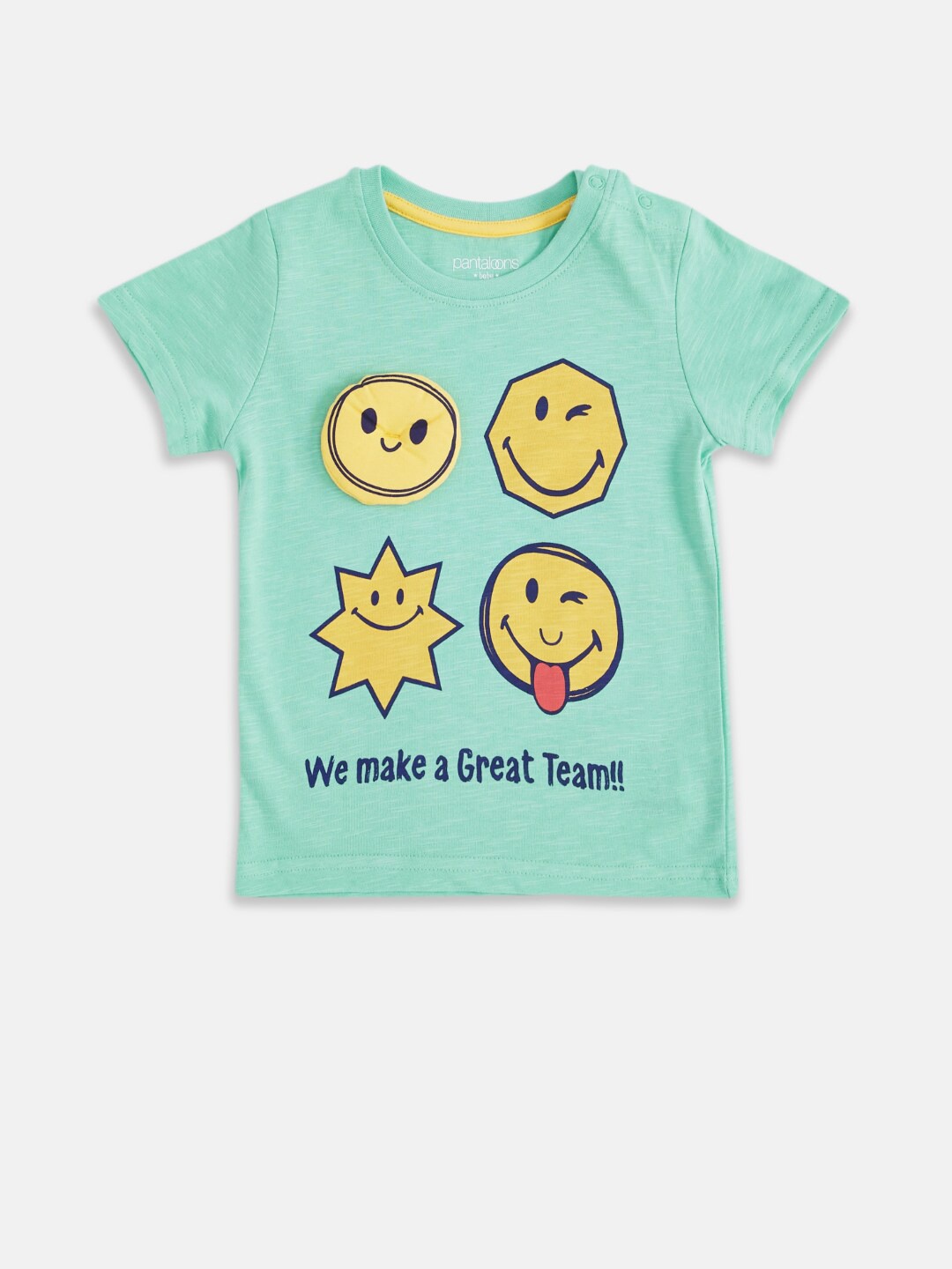 

Pantaloons Baby Boys Sea Green & Yellow Printed Pure Cotton T-shirt