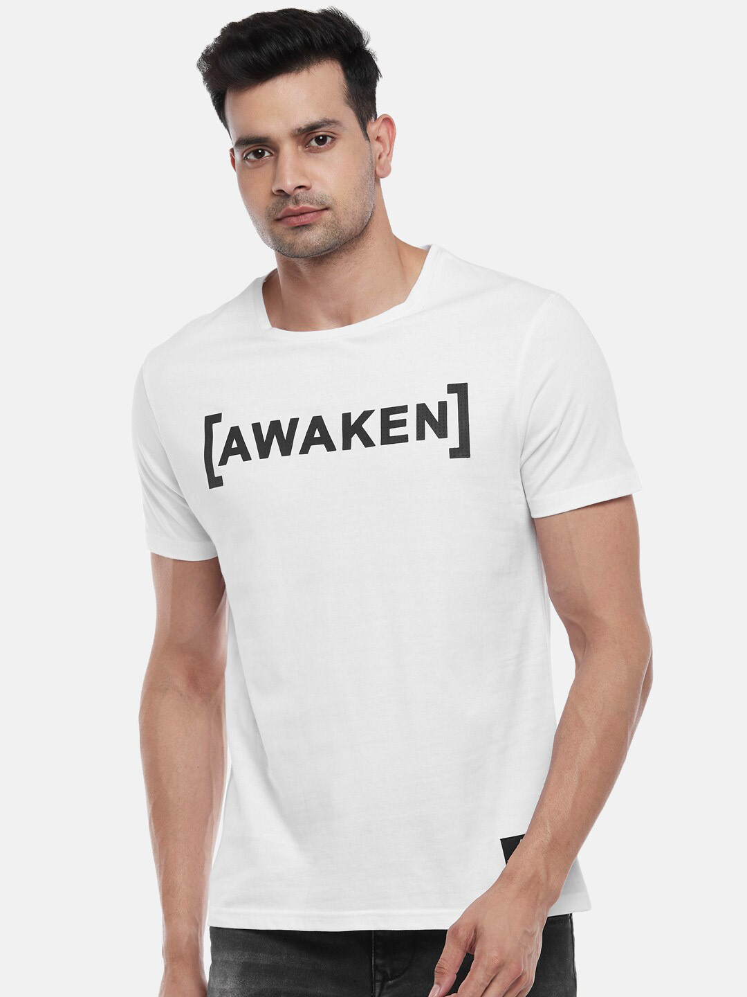 

People Men White Printed Cotton T-shirt