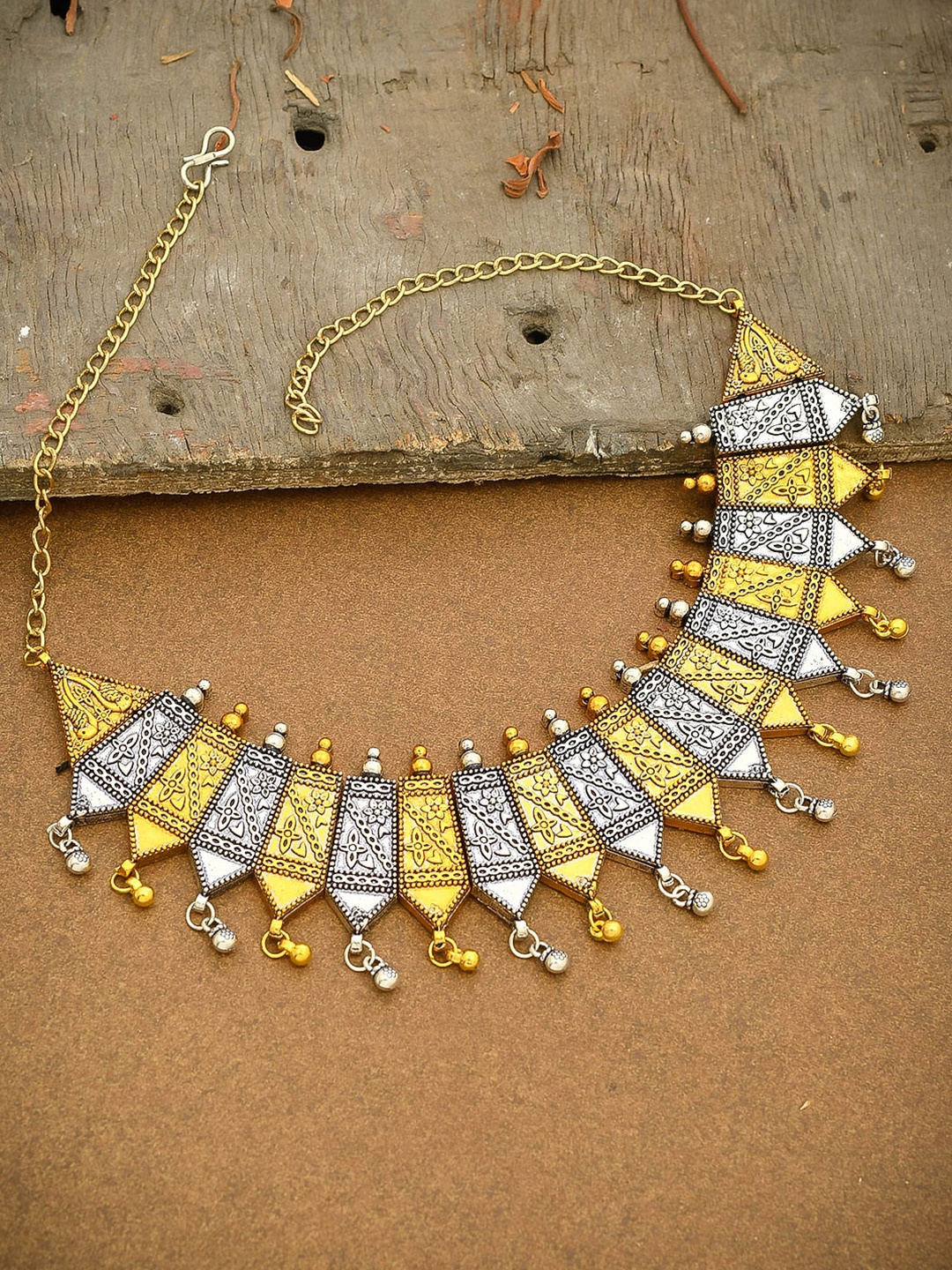 

Silvermerc Designs Gold-Toned Brass Silver-Plated Oxidised Necklace