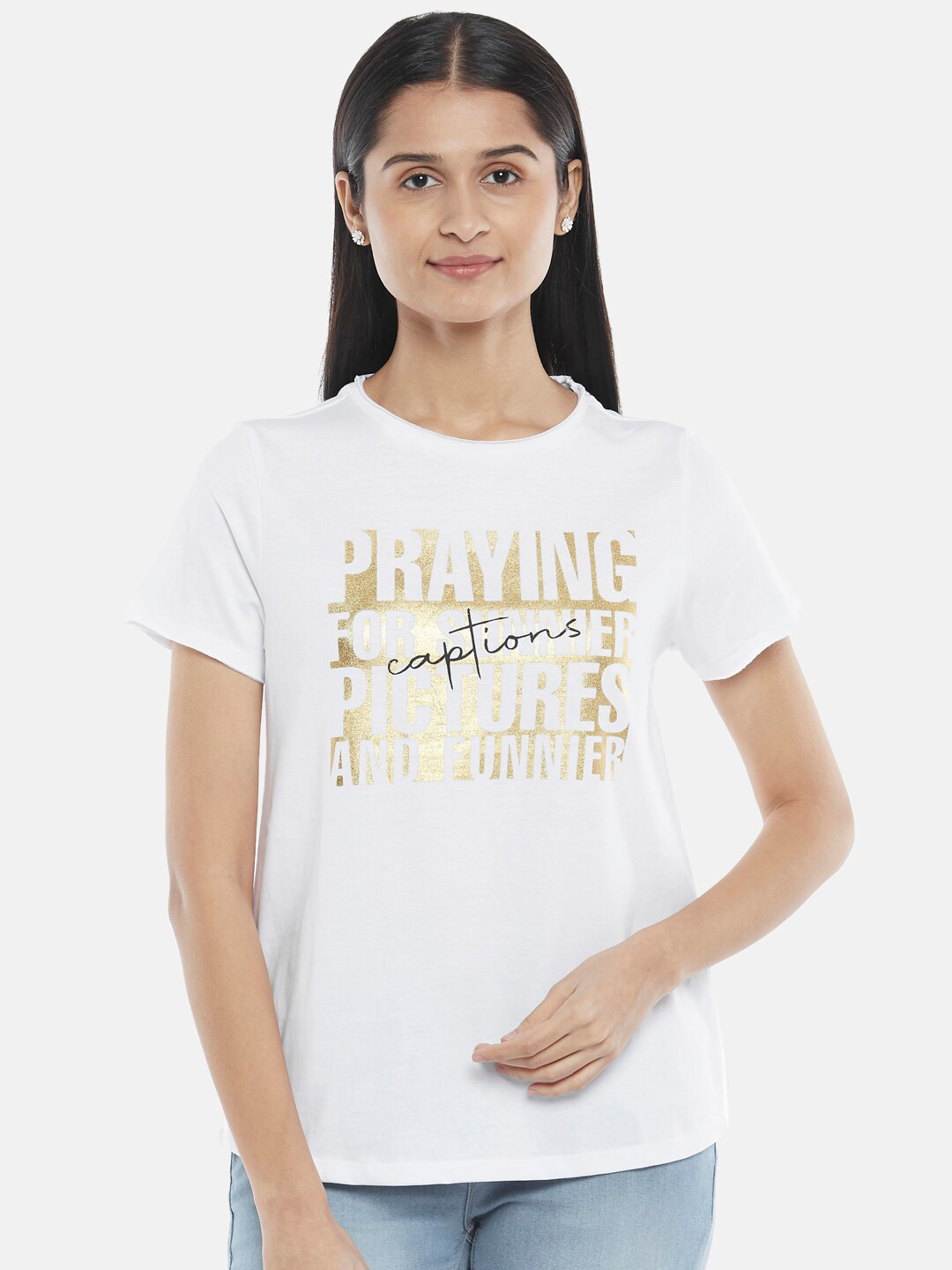 

People Women White Typography Printed T-shirt