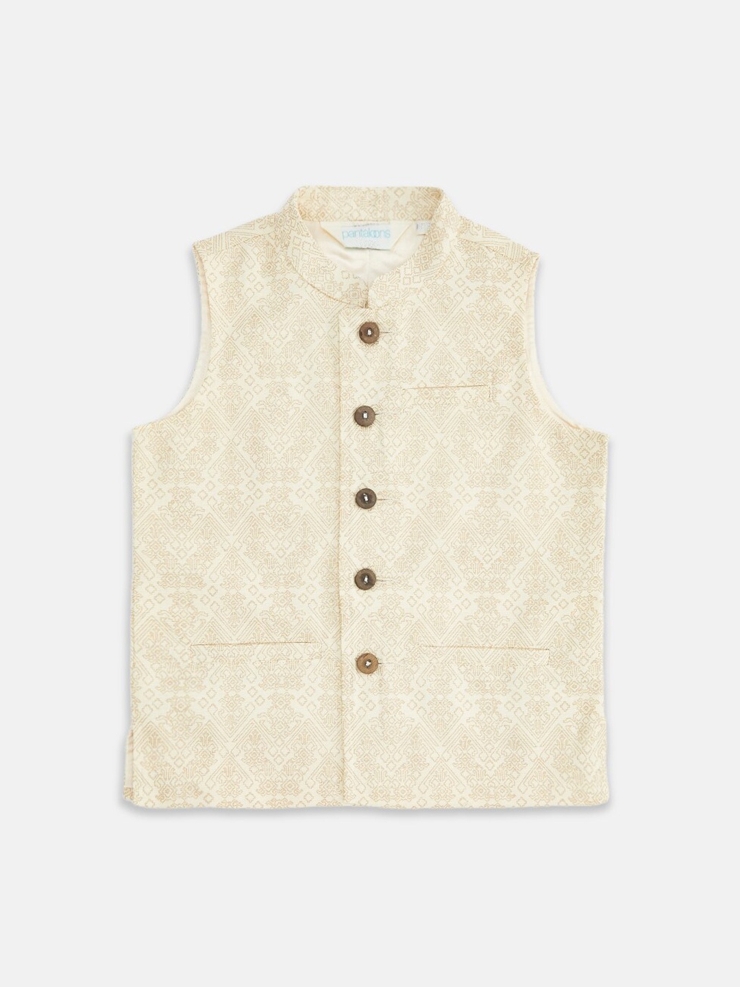 

indus route by Pantaloons Boys Beige Ethnic Motifs Print Pure Cotton Woven Waistcoat