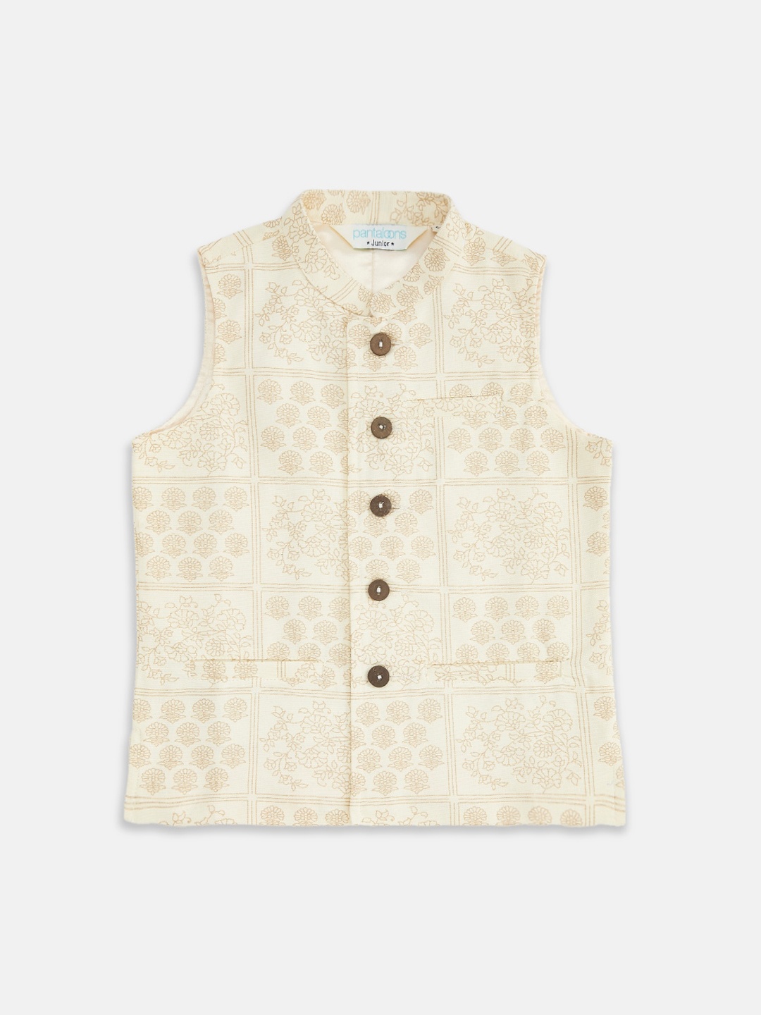 

indus route by Pantaloons Boys Beige Printed Pure Cotton Nehru Jacket