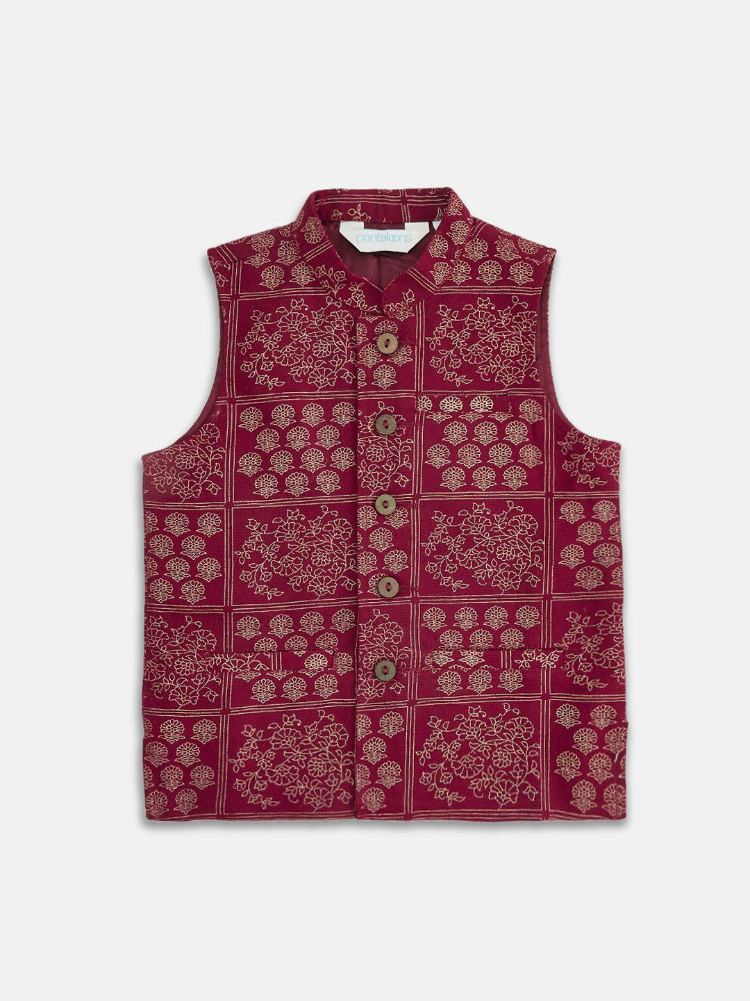 

indus route by Pantaloons Boys Pantaloons Maroon Printed Pure Cotton Nehru Jacket