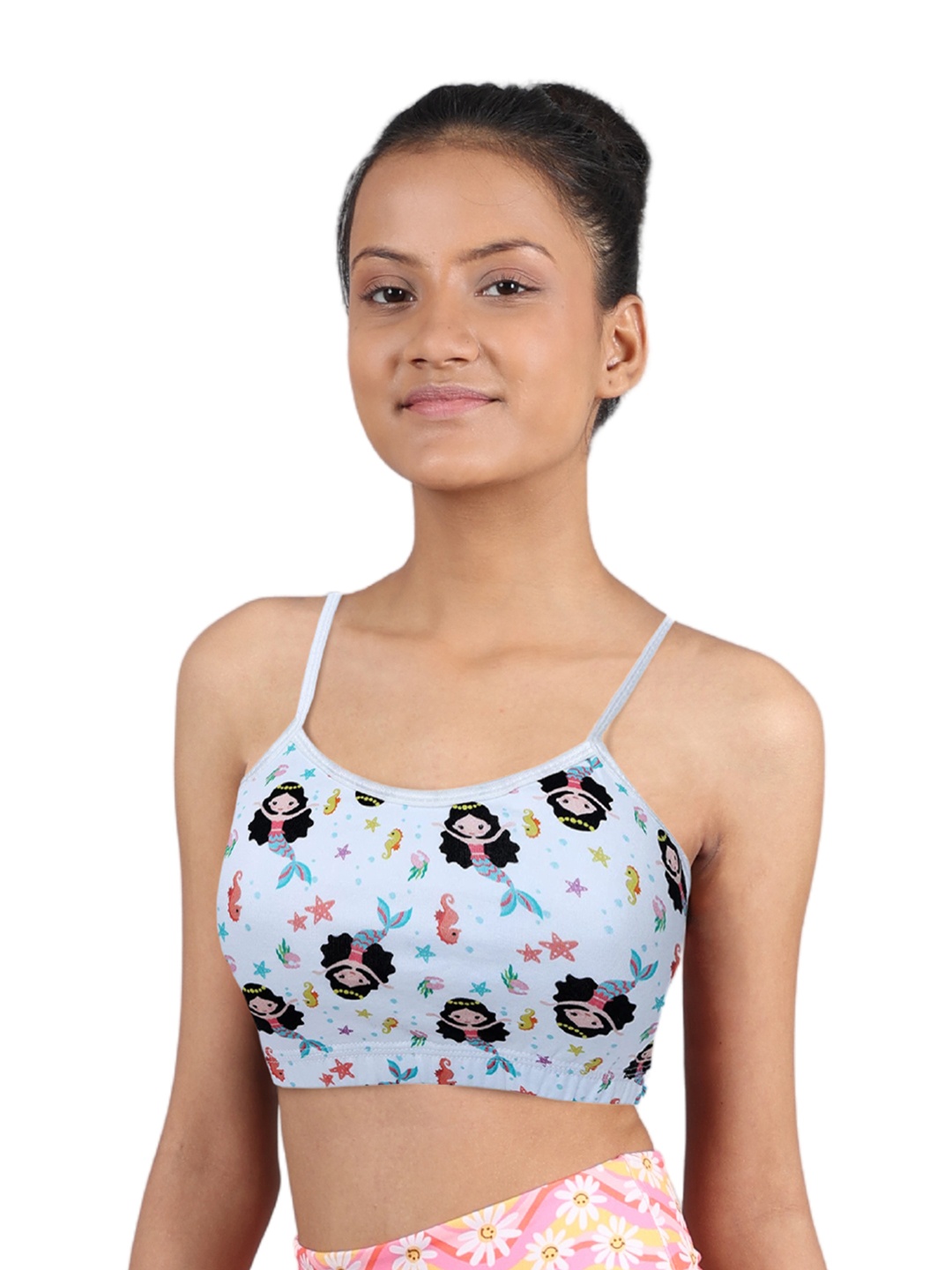 

DChica White & Blue Graphic Printed Bra