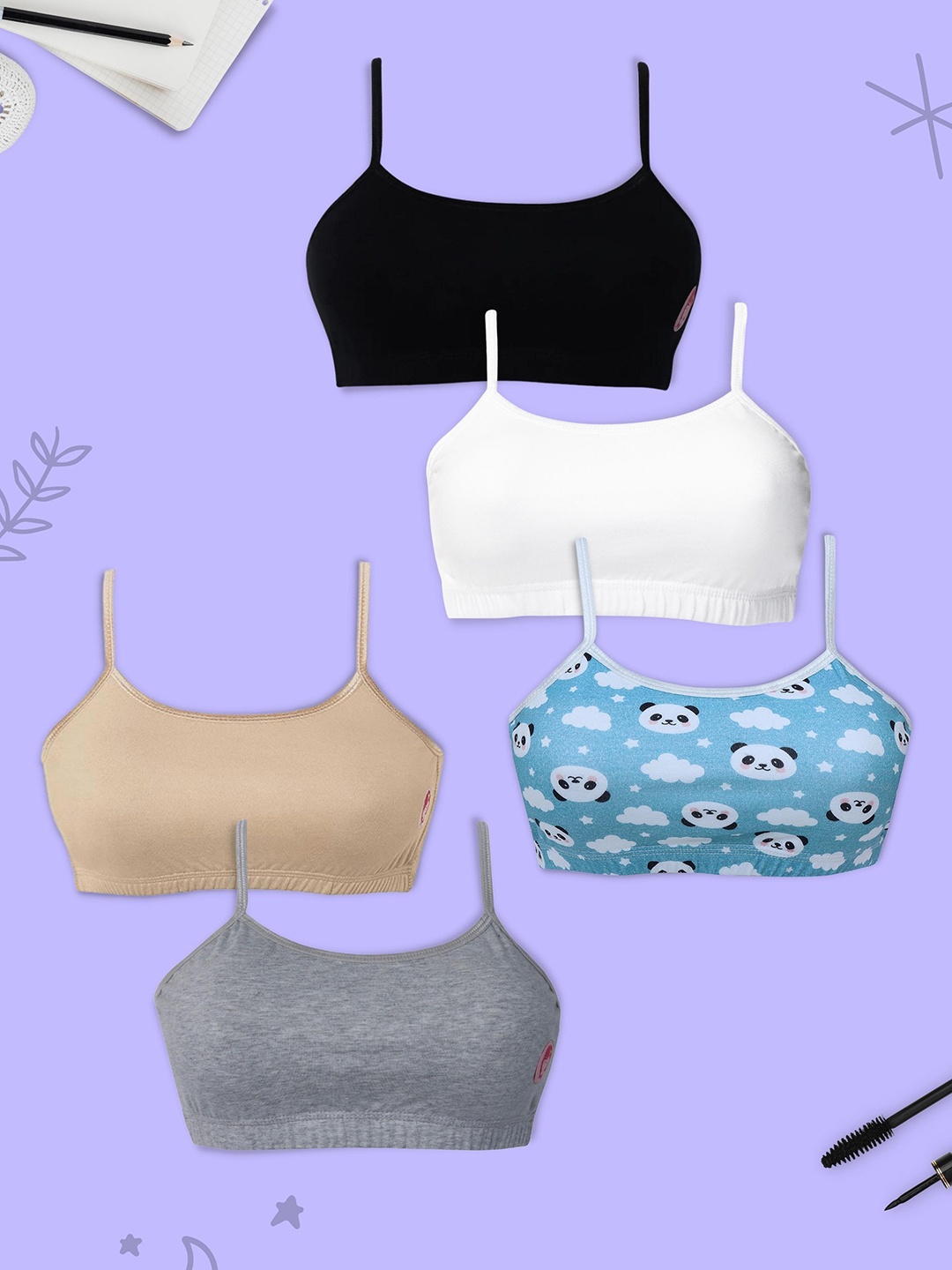 

DChica Set of 5 White & Blue Cotton Bra DCBRFB7529