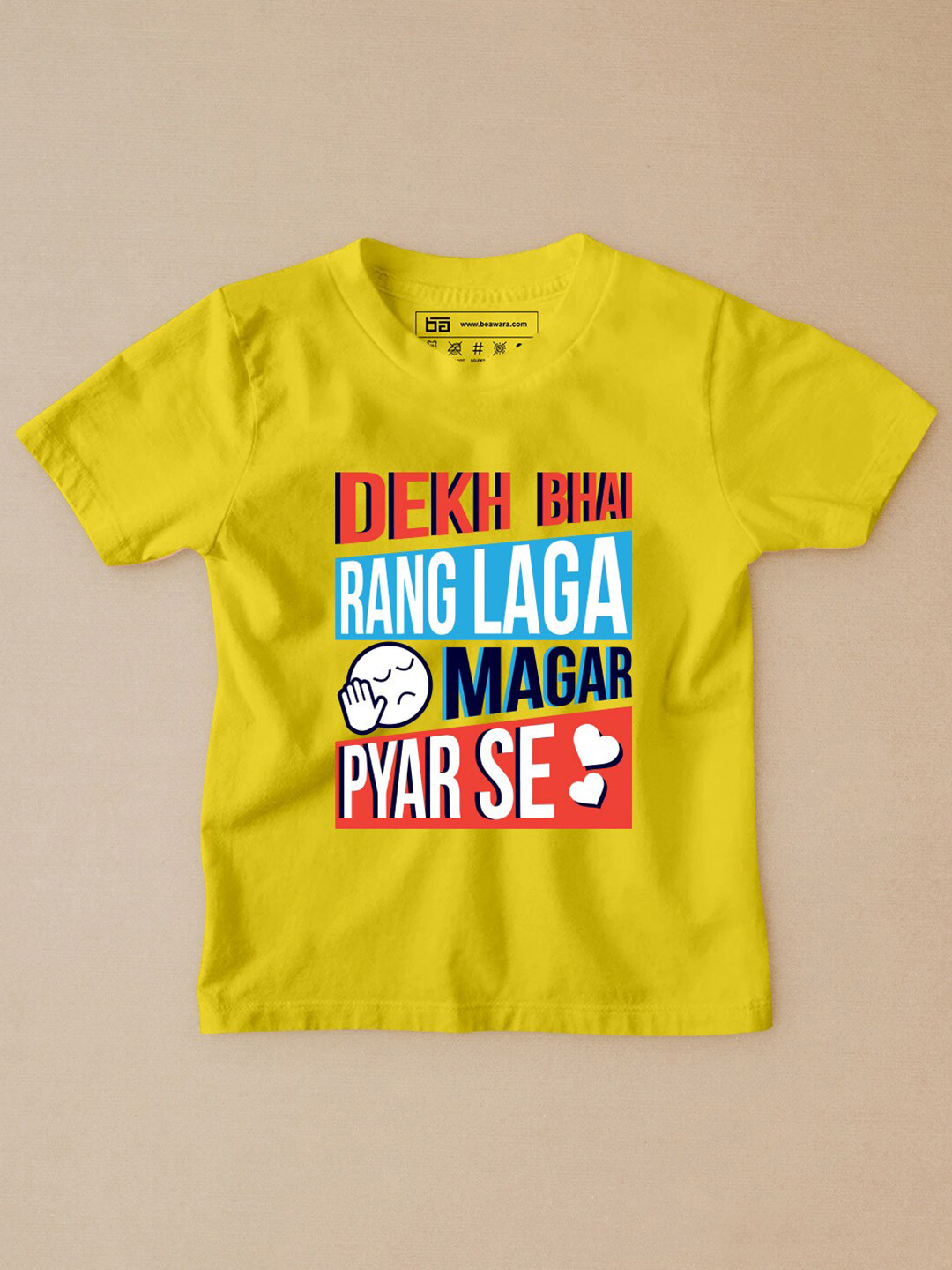 

BE AWARA Kids Yellow Printed Holi T-shirt
