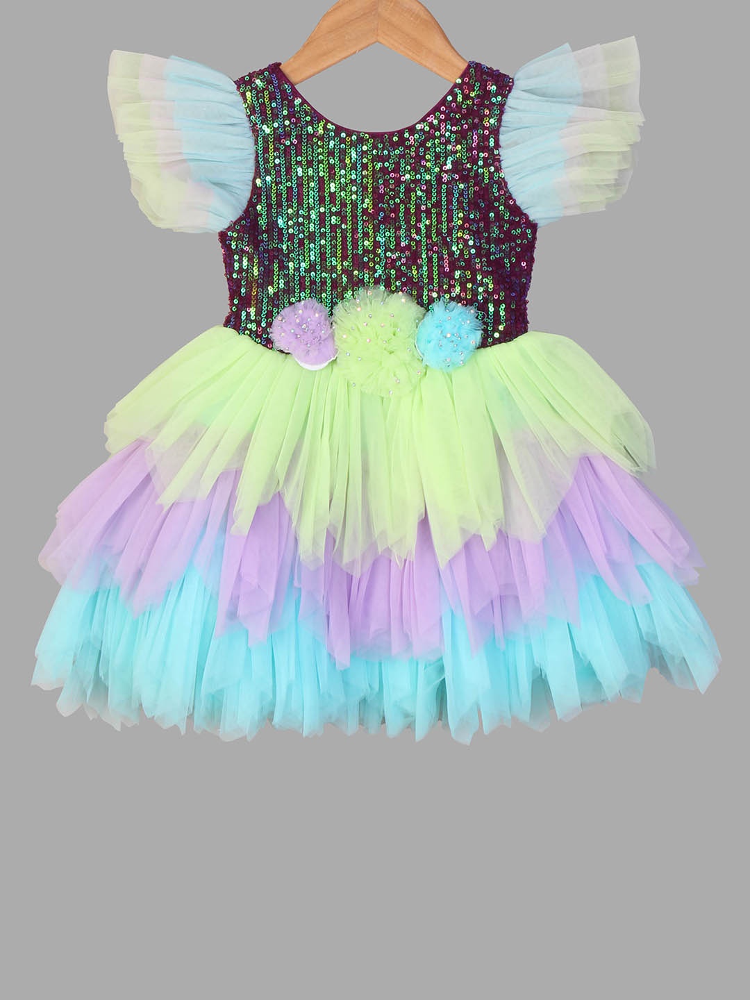 

Enfance Multicoloured Sequinned Tiered Net Dress, Multi