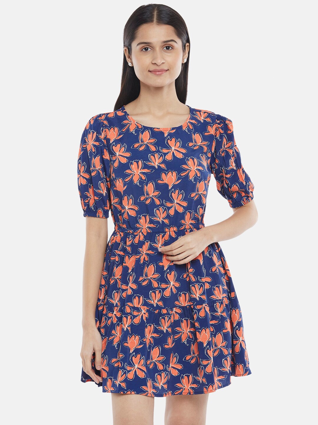 

People Blue & Orange Floral Dress