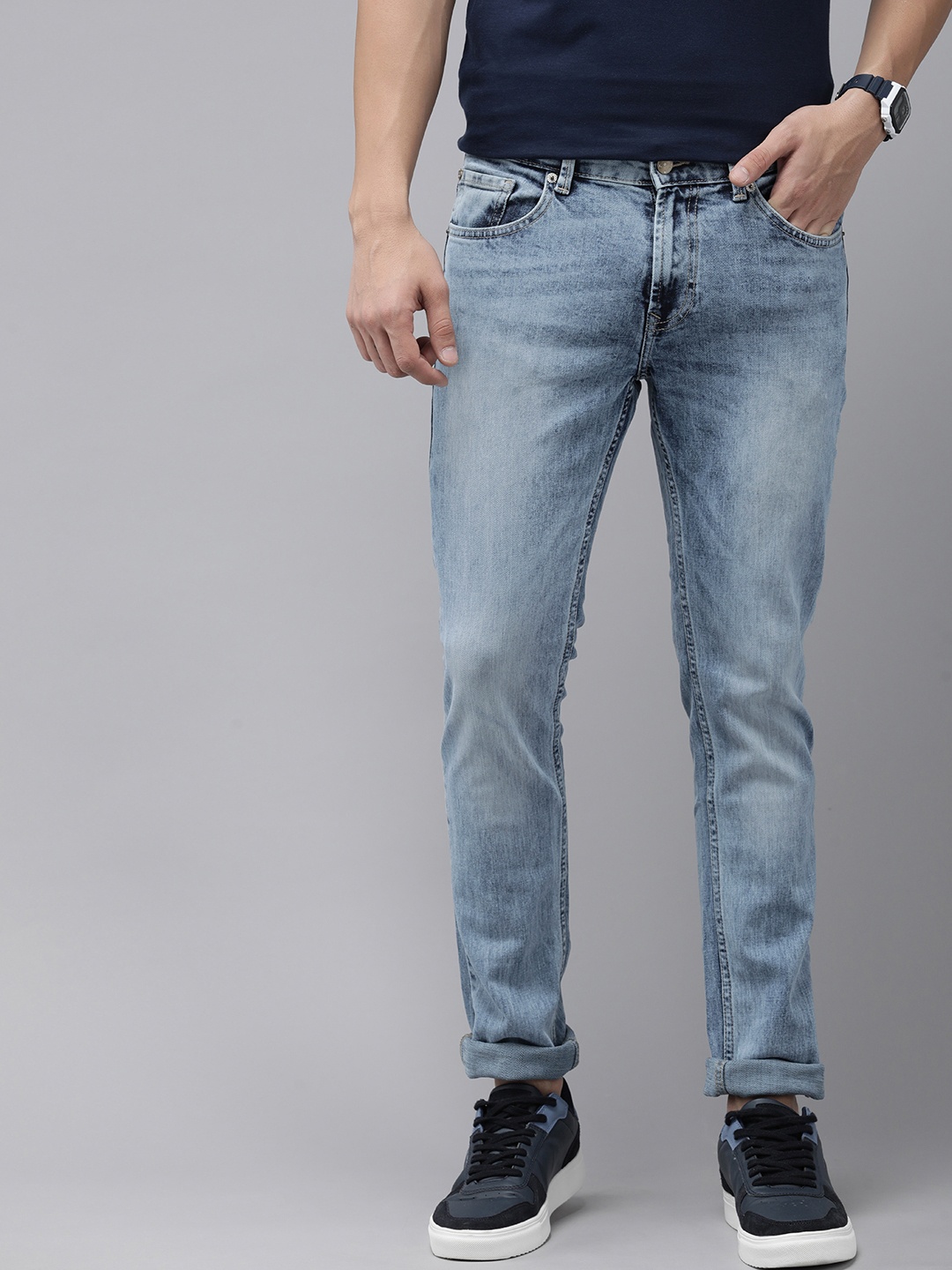 

SPYKAR Men Skinny Fit Low-Rise Heavy Fade Stretchable Jeans, Blue