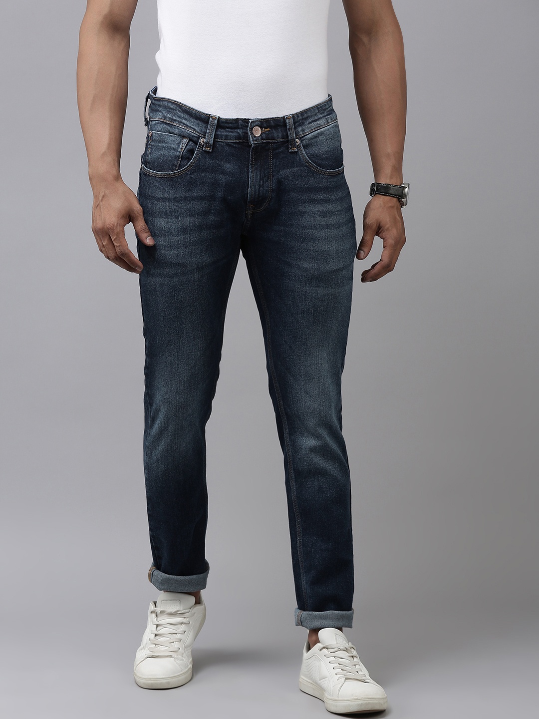 

SPYKAR Men Navy Blue Tapered Fit Low-Rise Light Fade Jeans
