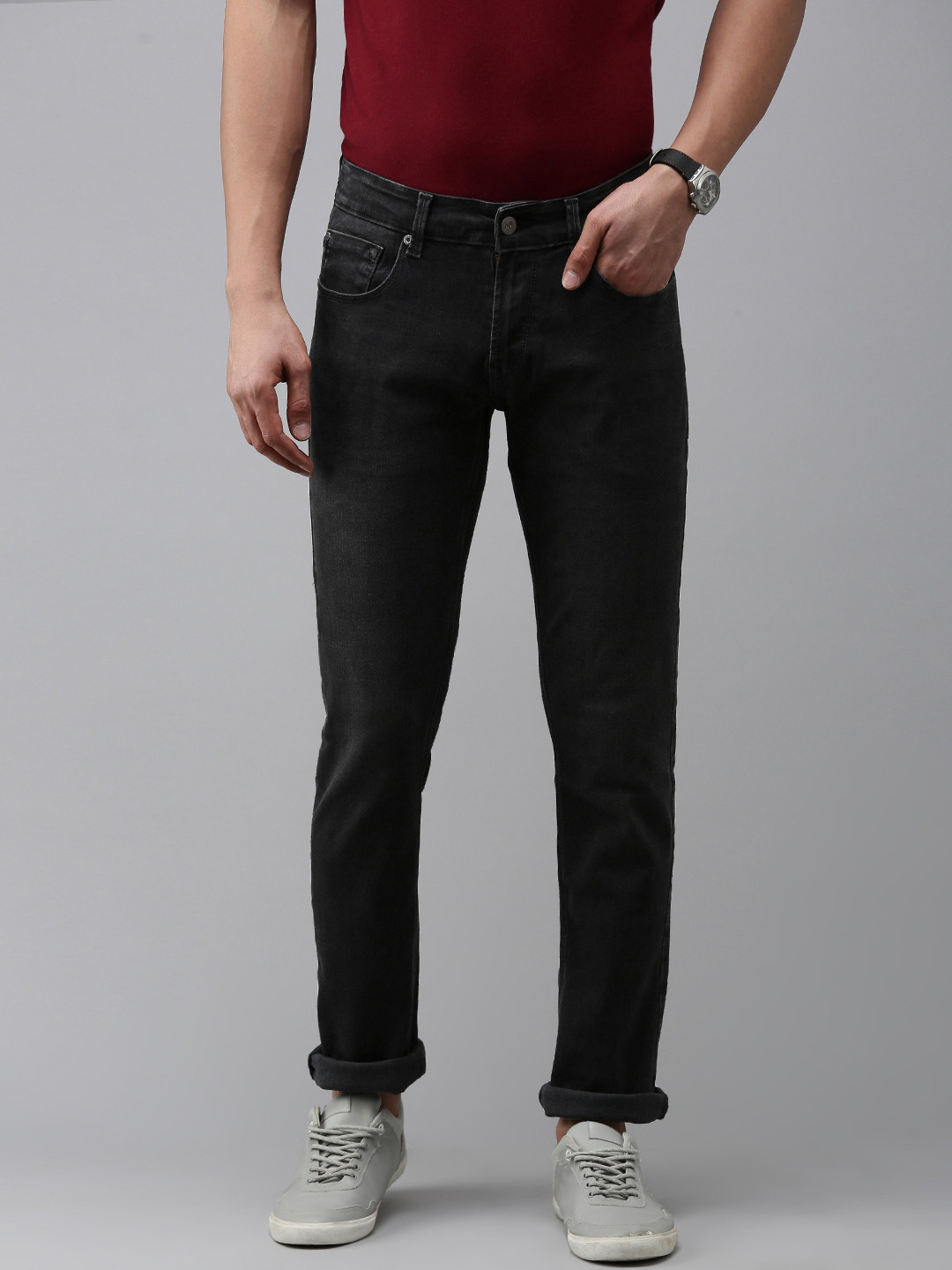 

SPYKAR Men Tapered Fit Low-Rise Stretchable Jeans, Black