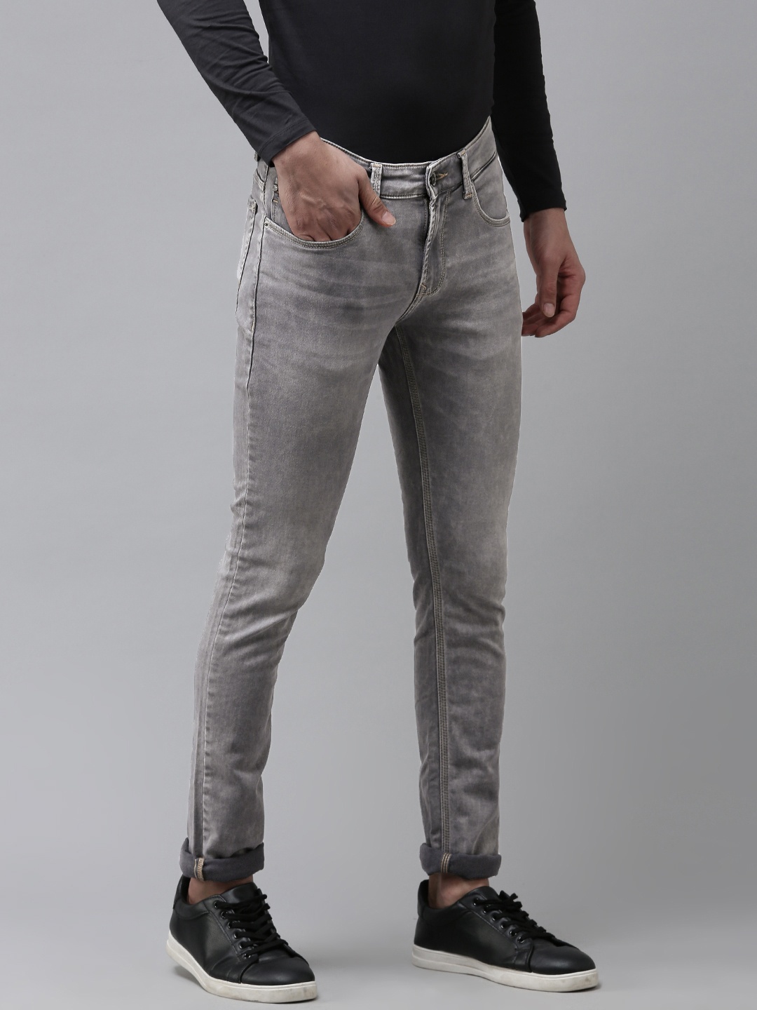 

SPYKAR Men Skinny Fit Low-Rise Light Fade Stretchable Jeans, Grey