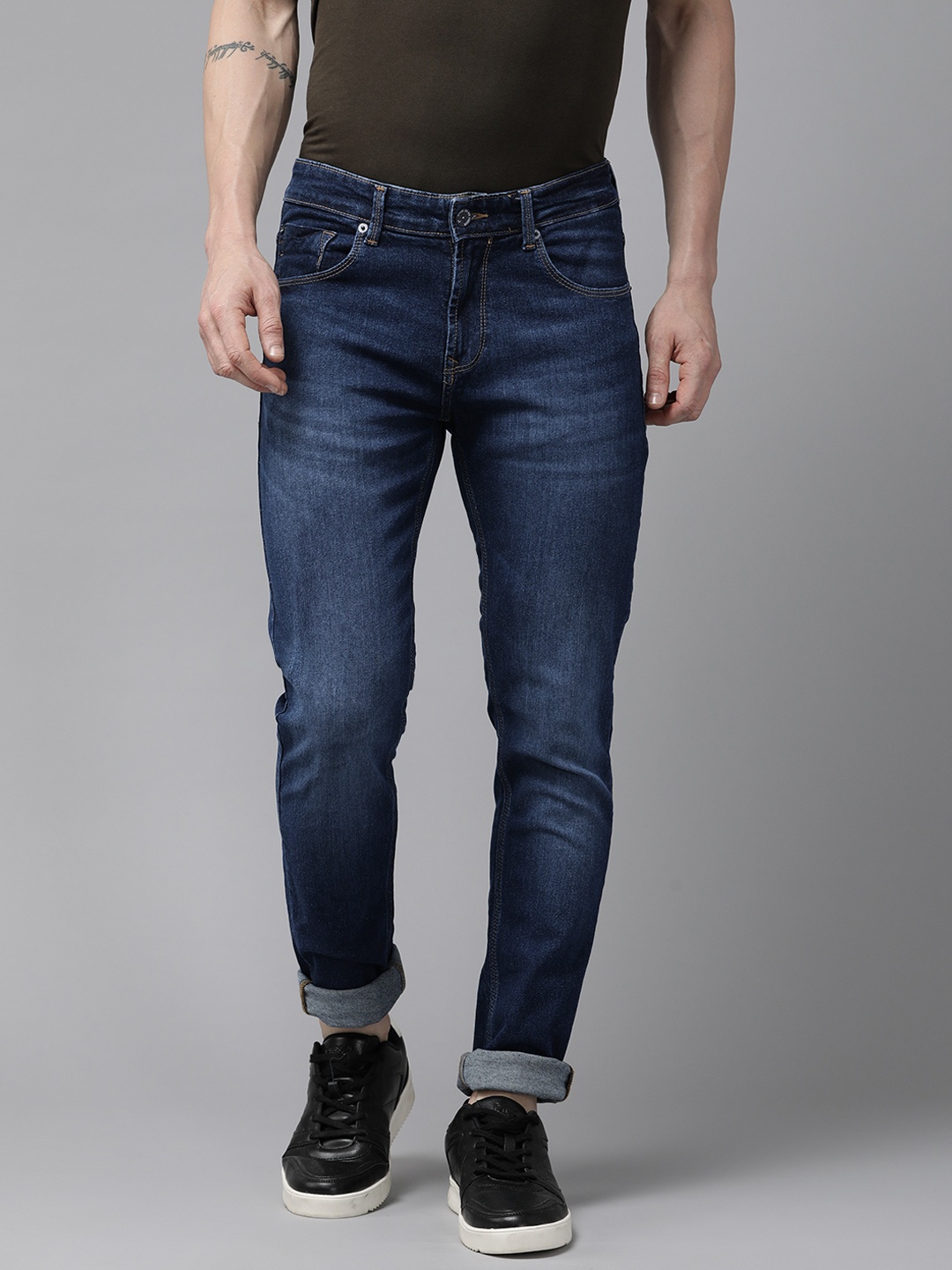 

SPYKAR Men Skinny Fit Low-Rise Light Fade Jeans, Navy blue