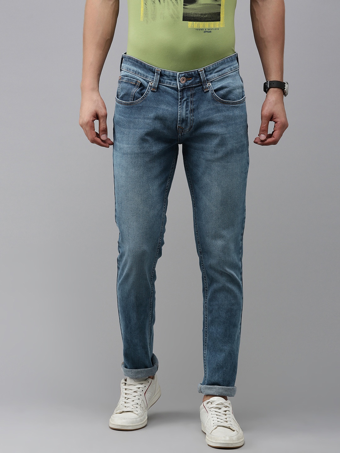 

SPYKAR Men Skinny Fit Low-Rise Light Fade Stretchable Jeans, Blue