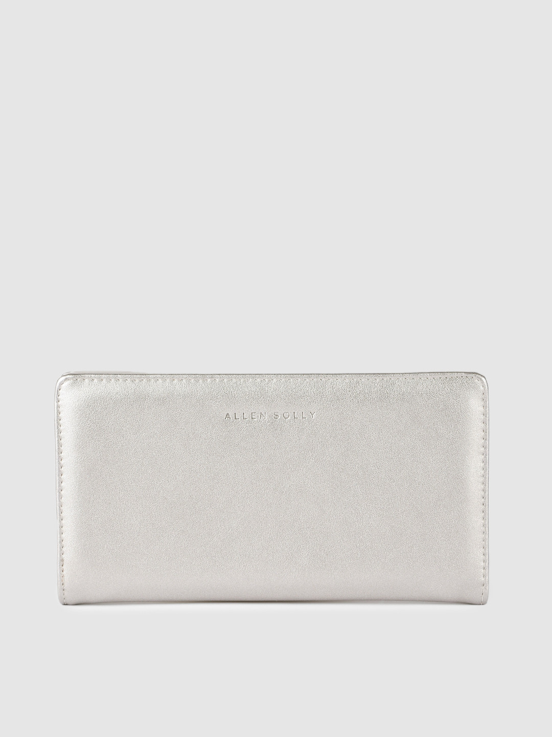 

Allen Solly Women Silver-Toned Solid PU Two Fold Wallet with Brand Logo Embossed Detail