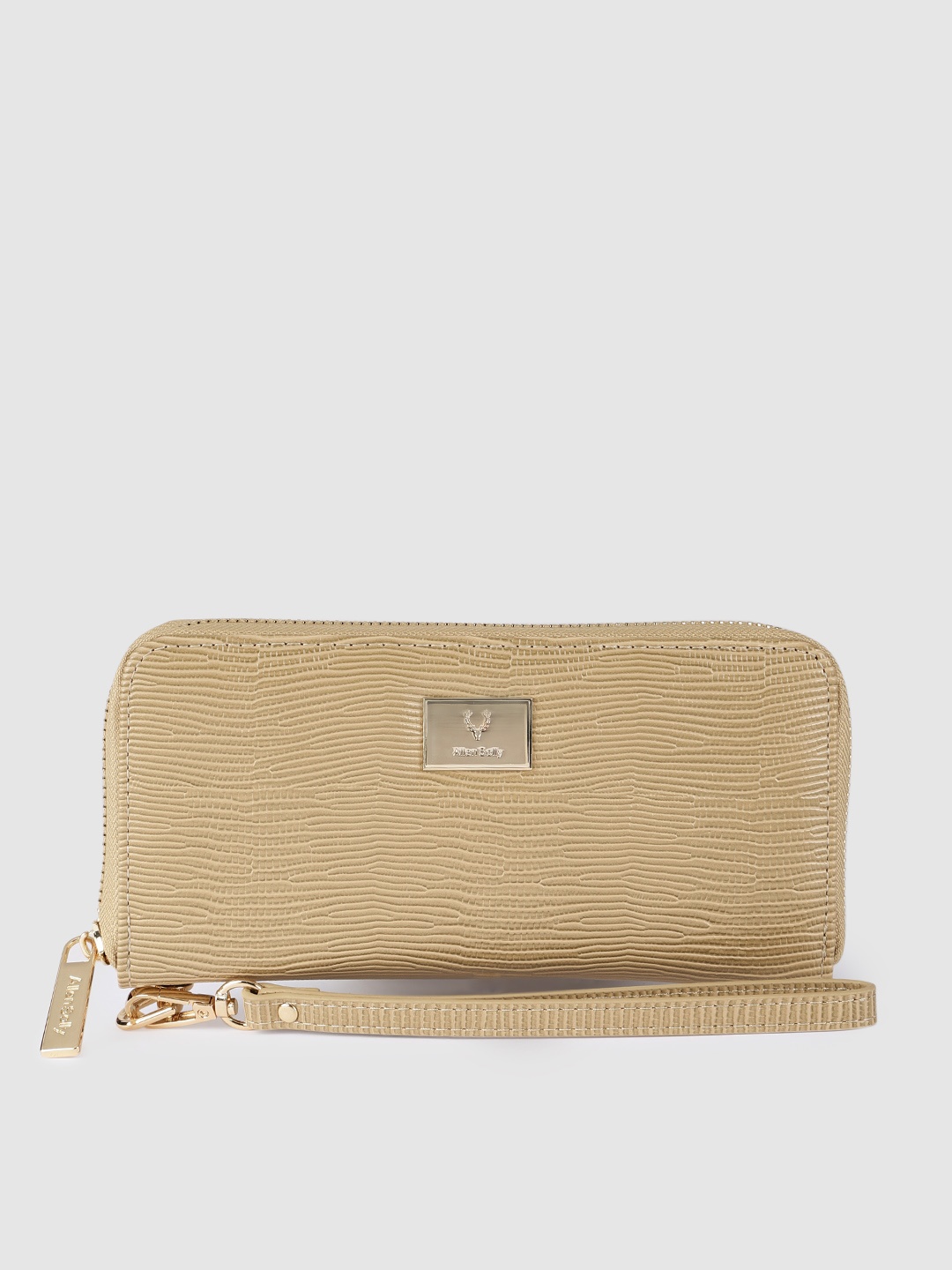 

Allen Solly Women Khaki Animal Textured PU Zip Around Wallet with Wrist Loop