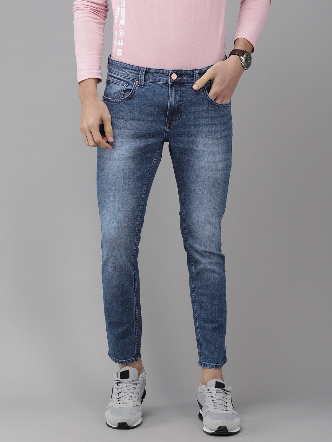 

SPYKAR Men Blue Kano Slim Fit Heavy Fade Stretchable Copped Jeans