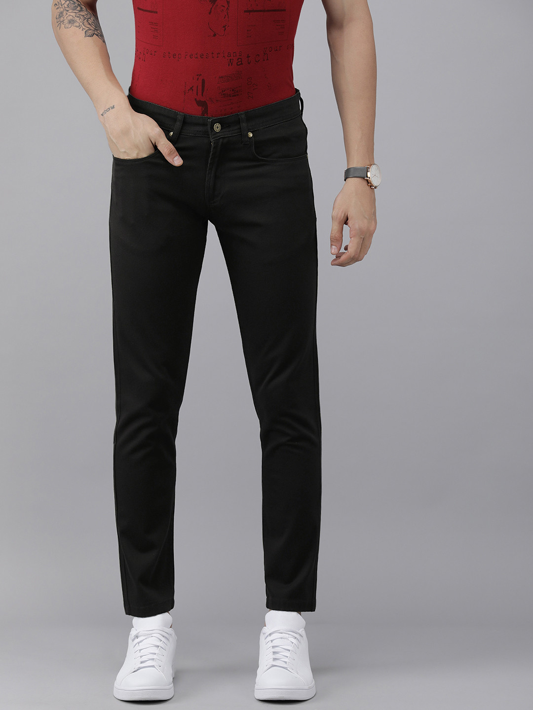 

SPYKAR Men Navy Blue Slim Fit Pleated Trousers