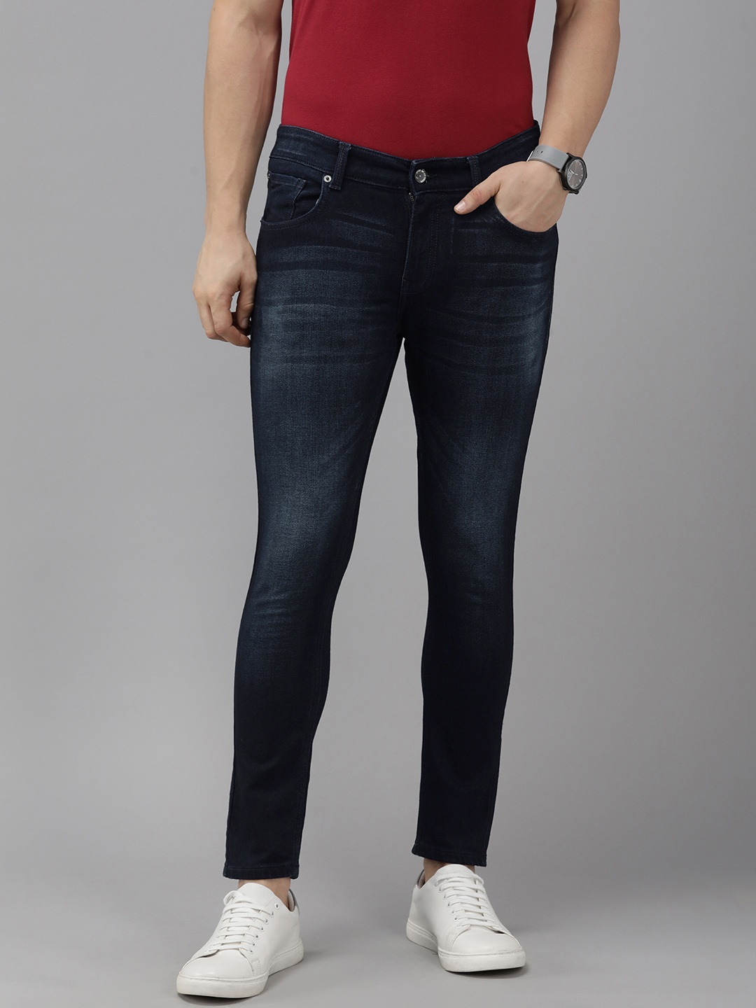 

SPYKAR Men Navy Blue Kano Tapered Fit Light Fade Stretchable Jeans