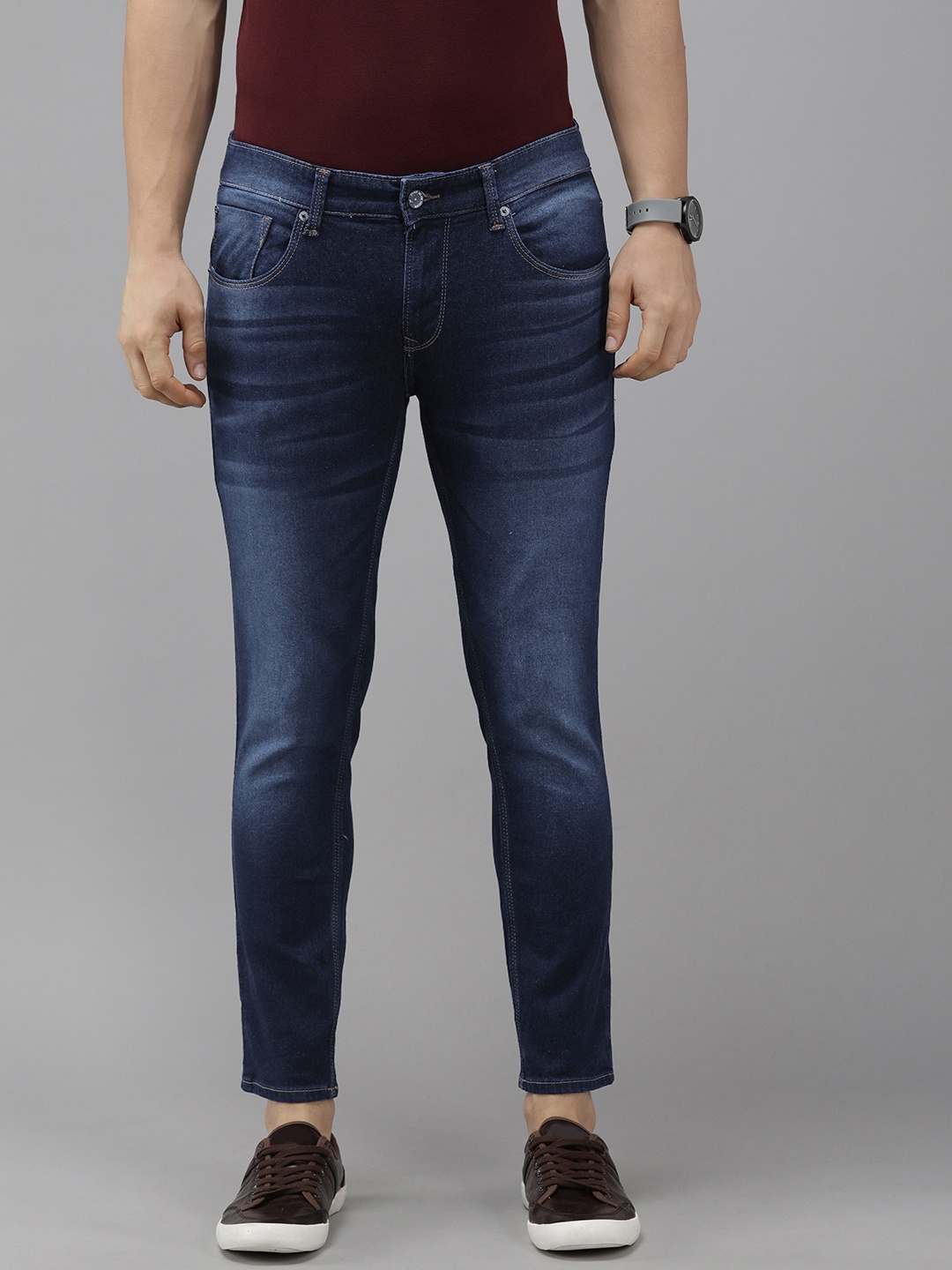 

SPYKAR Men Blue Kano Slim Fit Mid-Rise Light Fade Cropped Stretchable Jeans
