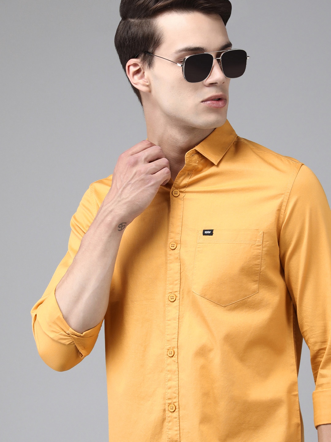 

SPYKAR Men Mustard Solid Slim Fit Pure Cotton Casual Shirt